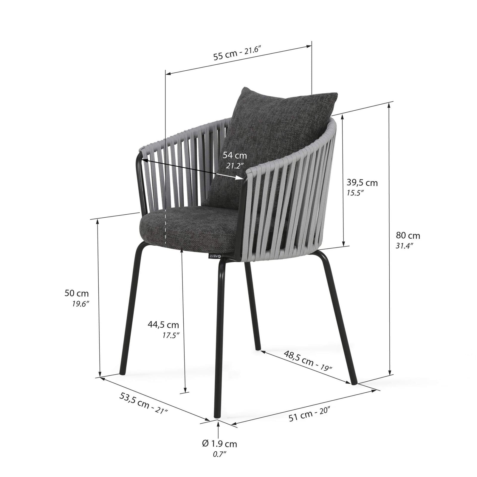 Stuhl aus Stoff Anna, Anthrazit - Immagine tecnica 1
