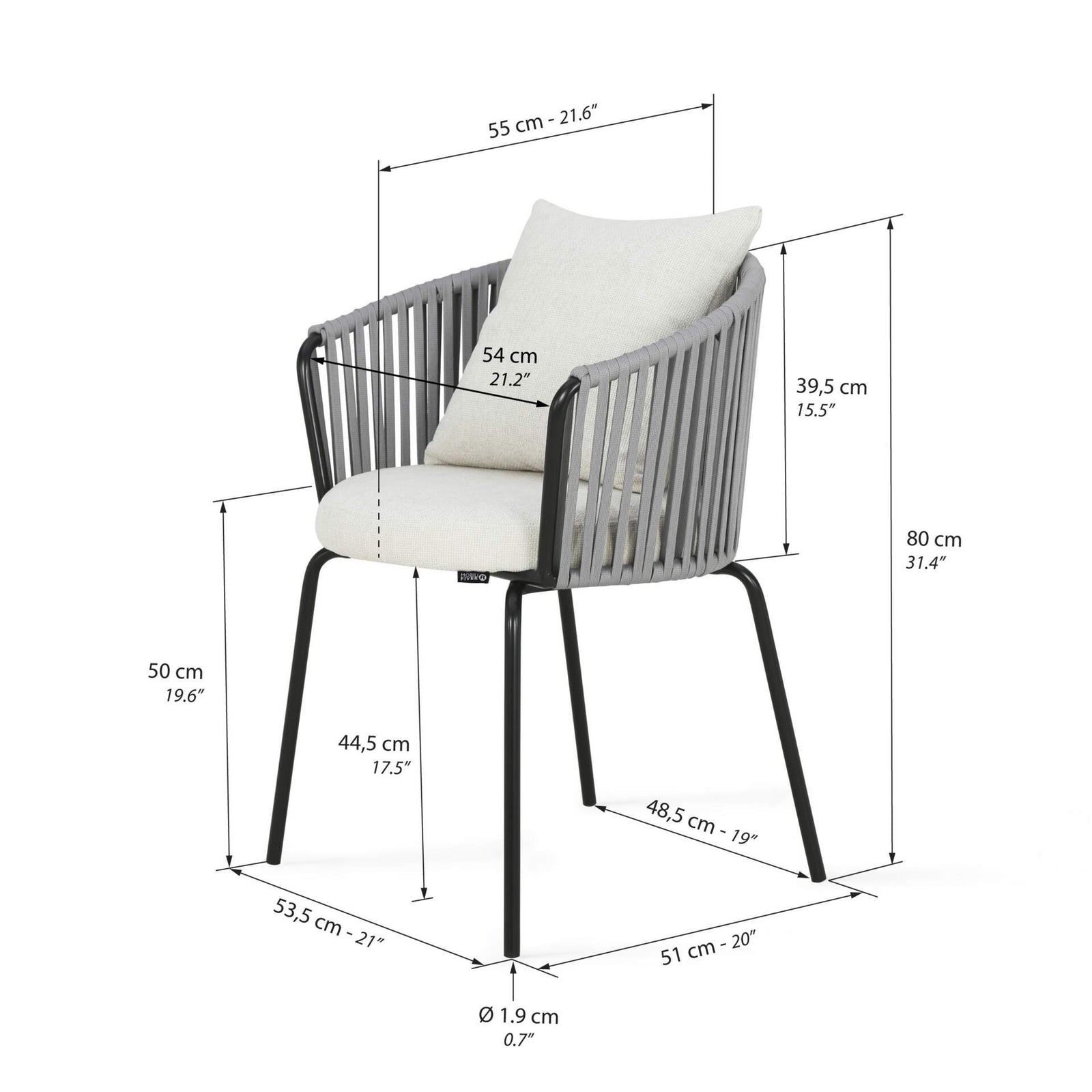 Stuhl aus Stoff Anna, Cremeweiß - Immagine tecnica 1