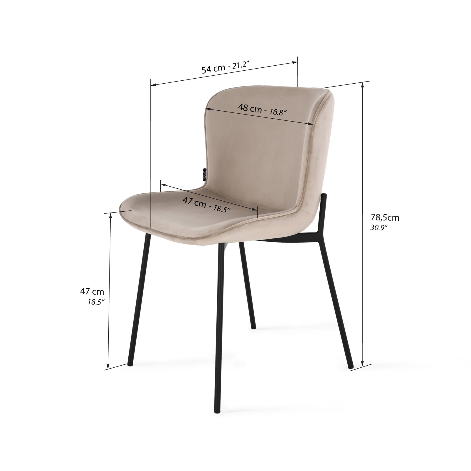 Ambra Velvet Chairs, Set of 2, Beige - Immagine tecnica 1