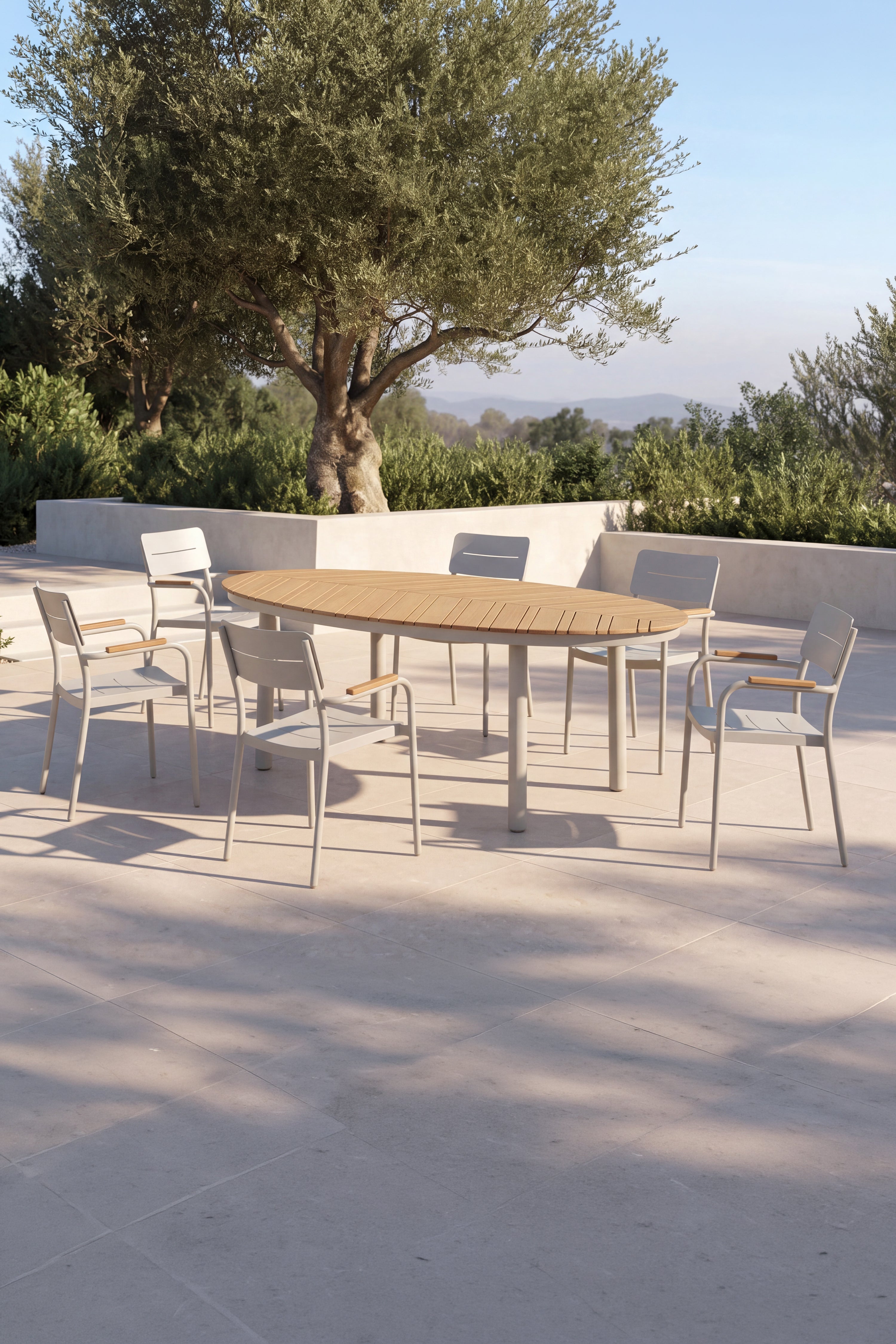 Sedie da esterno Arya, set da 6, Beige e teak - Immagine dettaglio 8