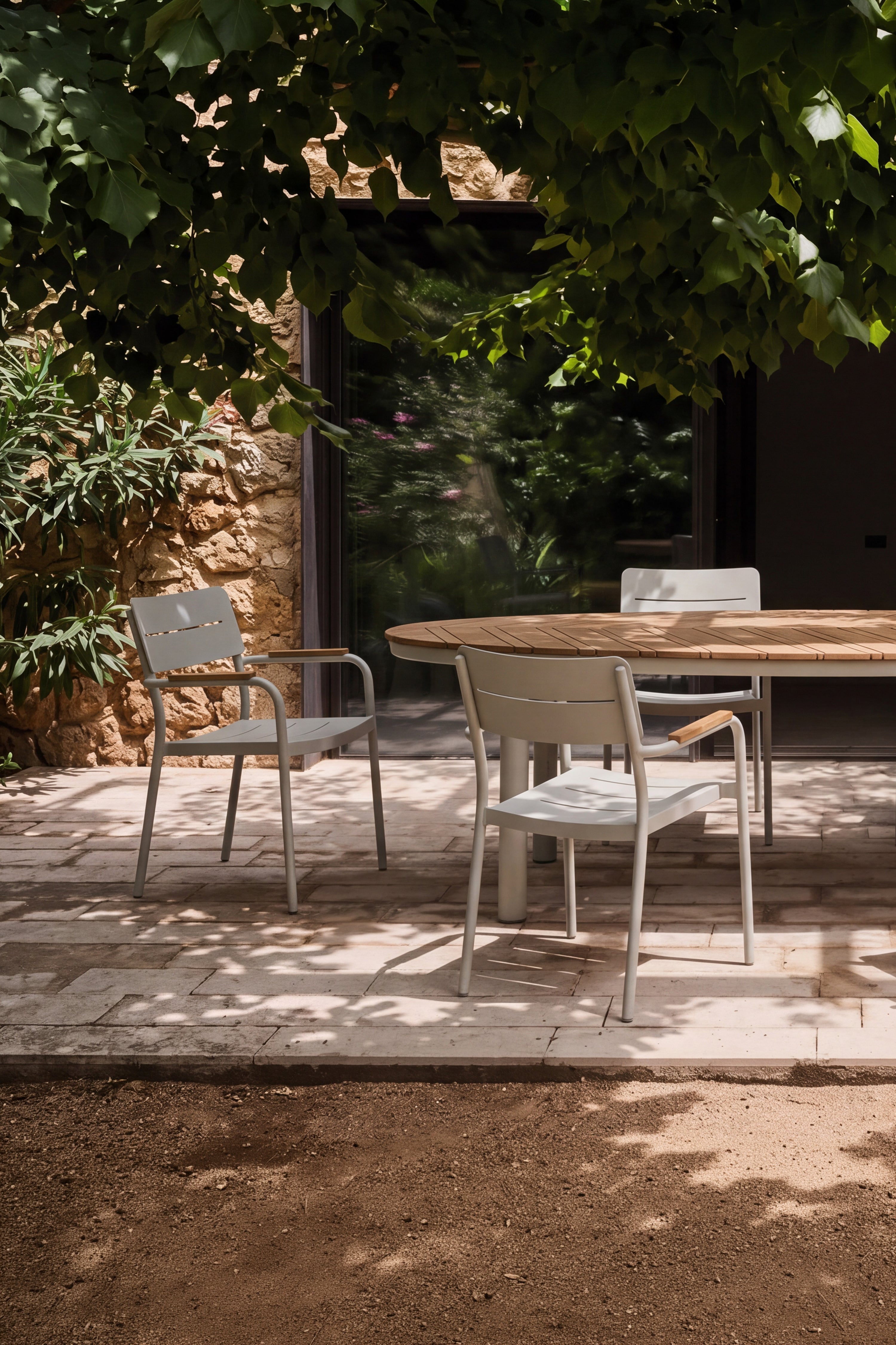 Sedie da esterno Arya, set da 6, Beige e teak - Immagine dettaglio 2