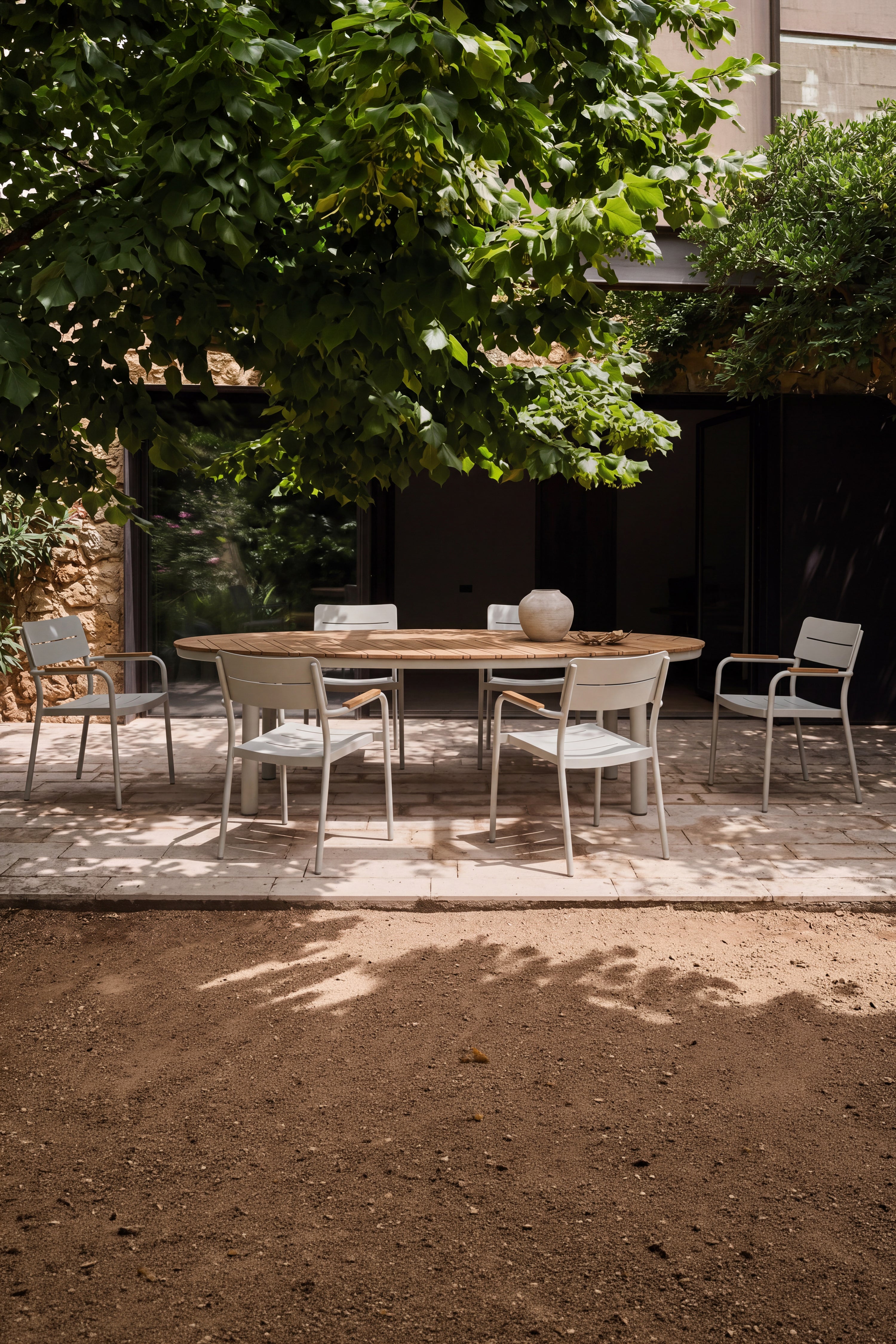 Sedie da esterno Arya, set da 6, Beige e teak - Immagine dettaglio 3