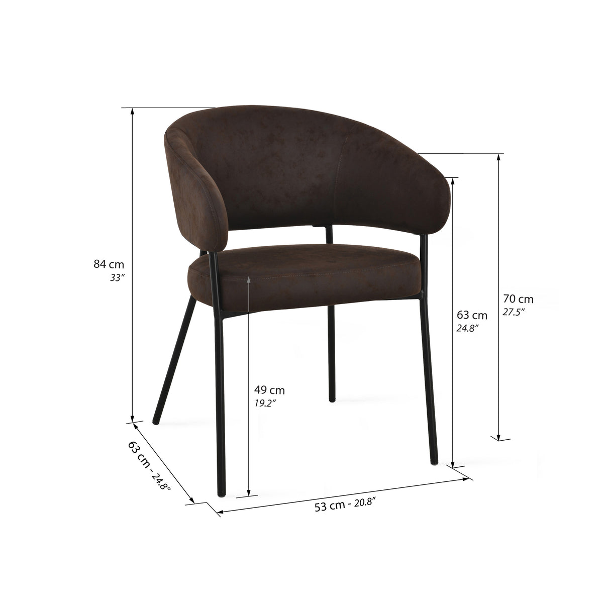 Chaises en similicuir Dallas, Lot de 2, Marron foncé - Immagine tecnica 1