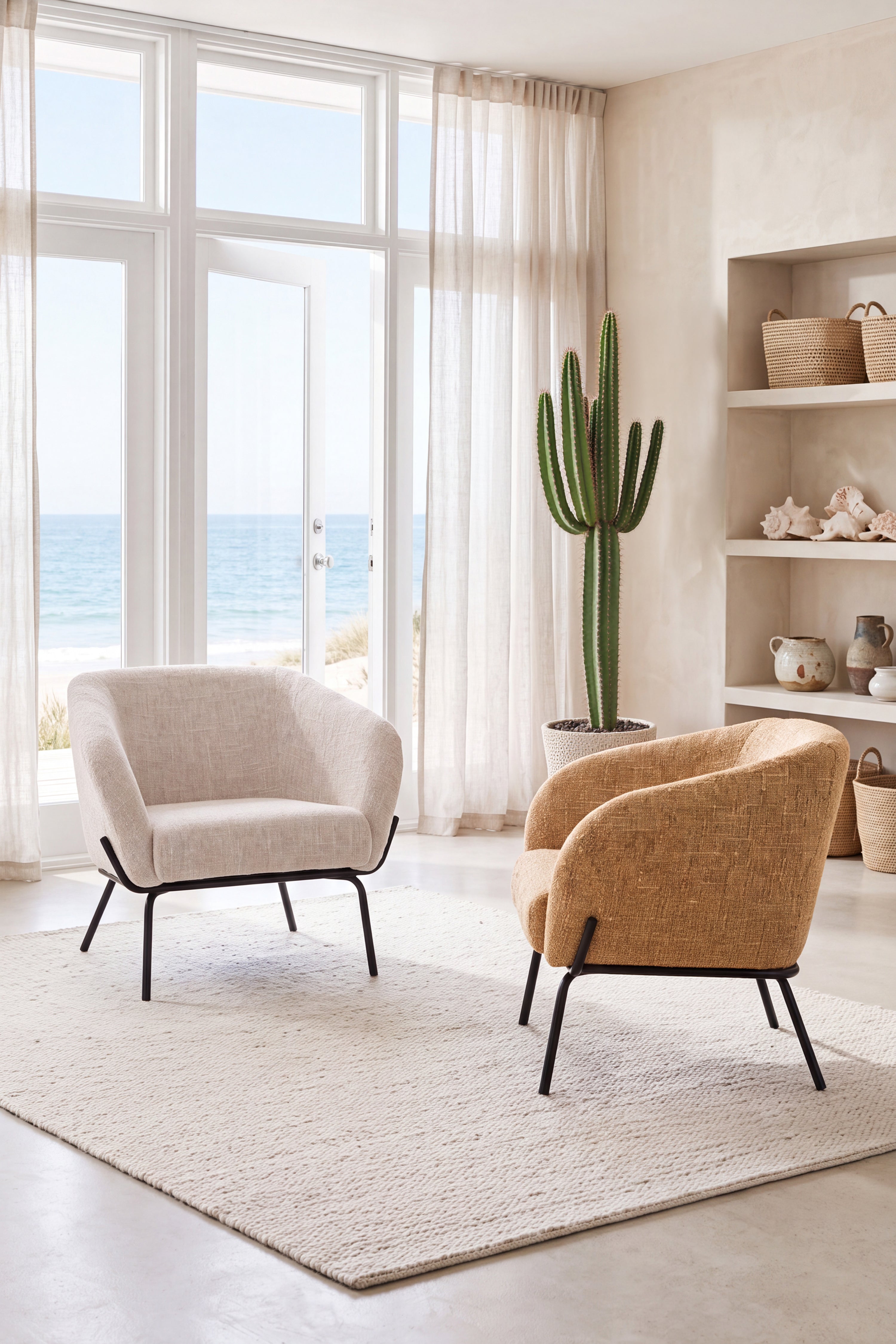Poltrona in tessuto Davide, Beige - Immagine ambientata 1