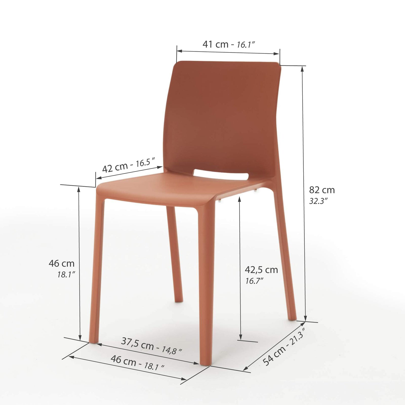 Emma Chairs, Set of 4, Terracotta - Immagine tecnica 1