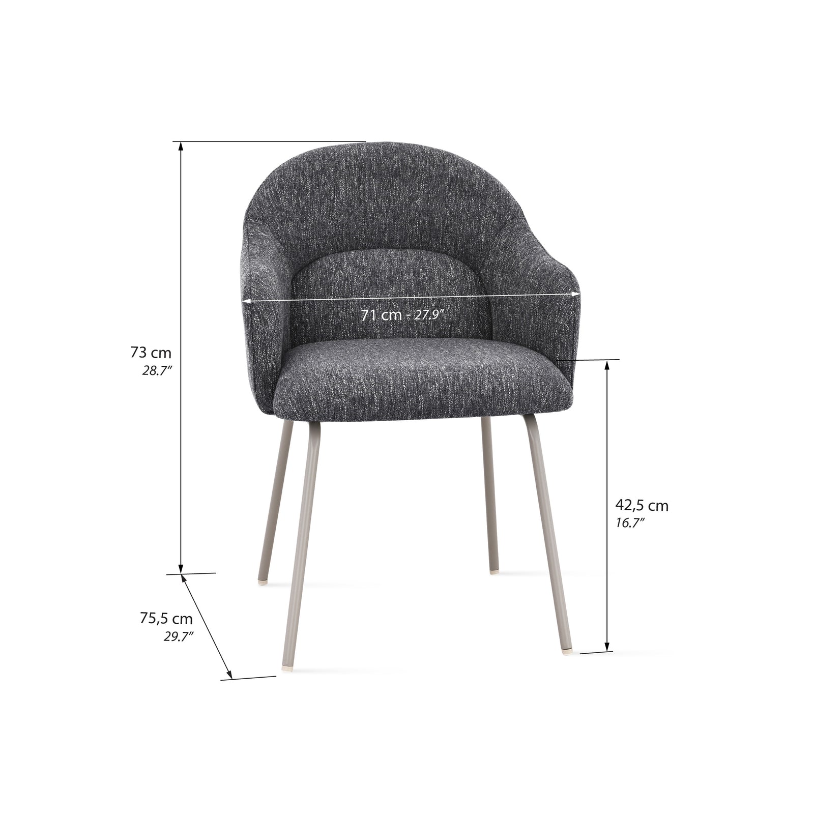 Stühle aus Stoff Giulia, 2er-Set, Dunkelgrau - Immagine tecnica 1
