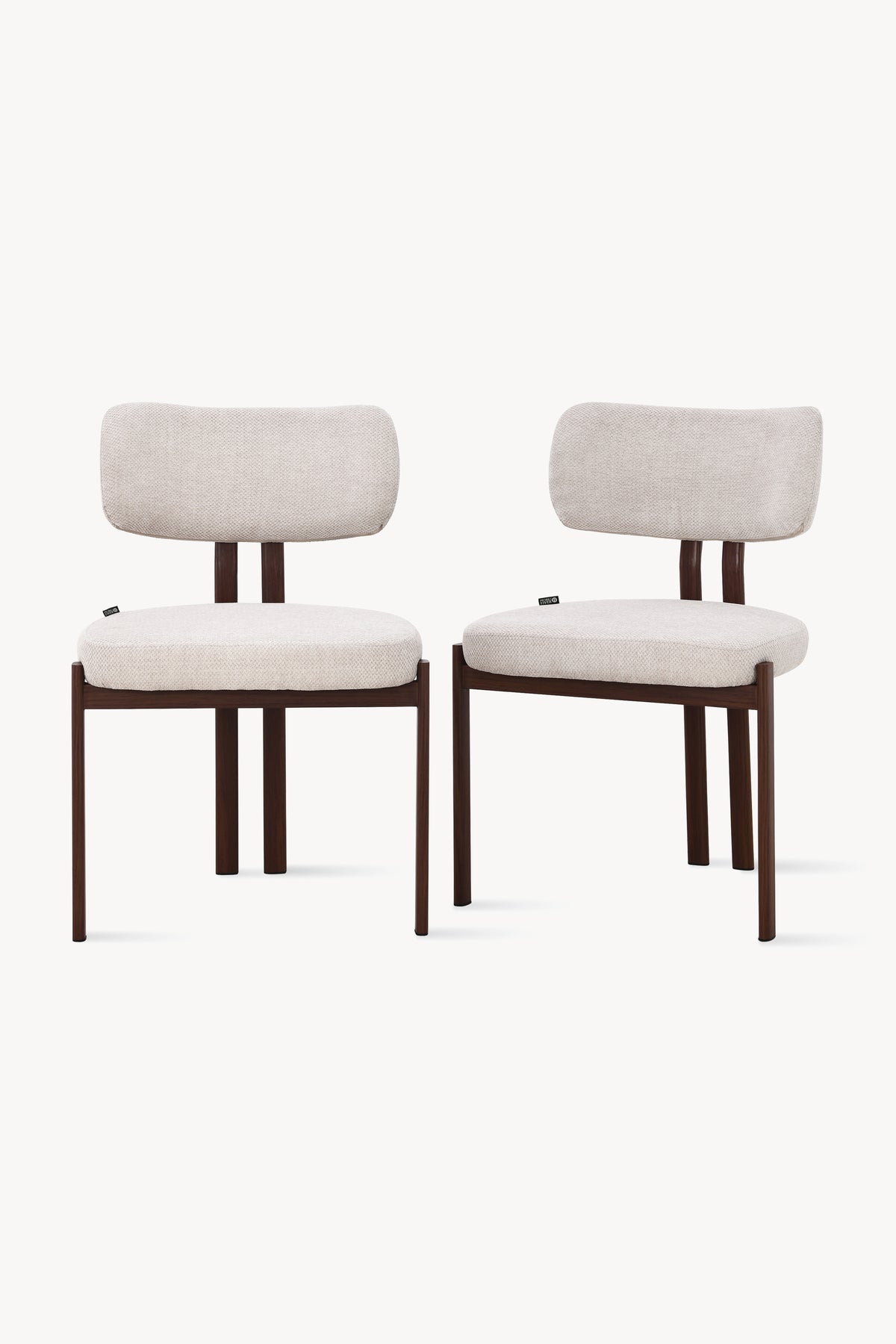 Sedie in tessuto Laura, Set da 2, Beige con gambe in metallo finitura legno - Immagine principale
