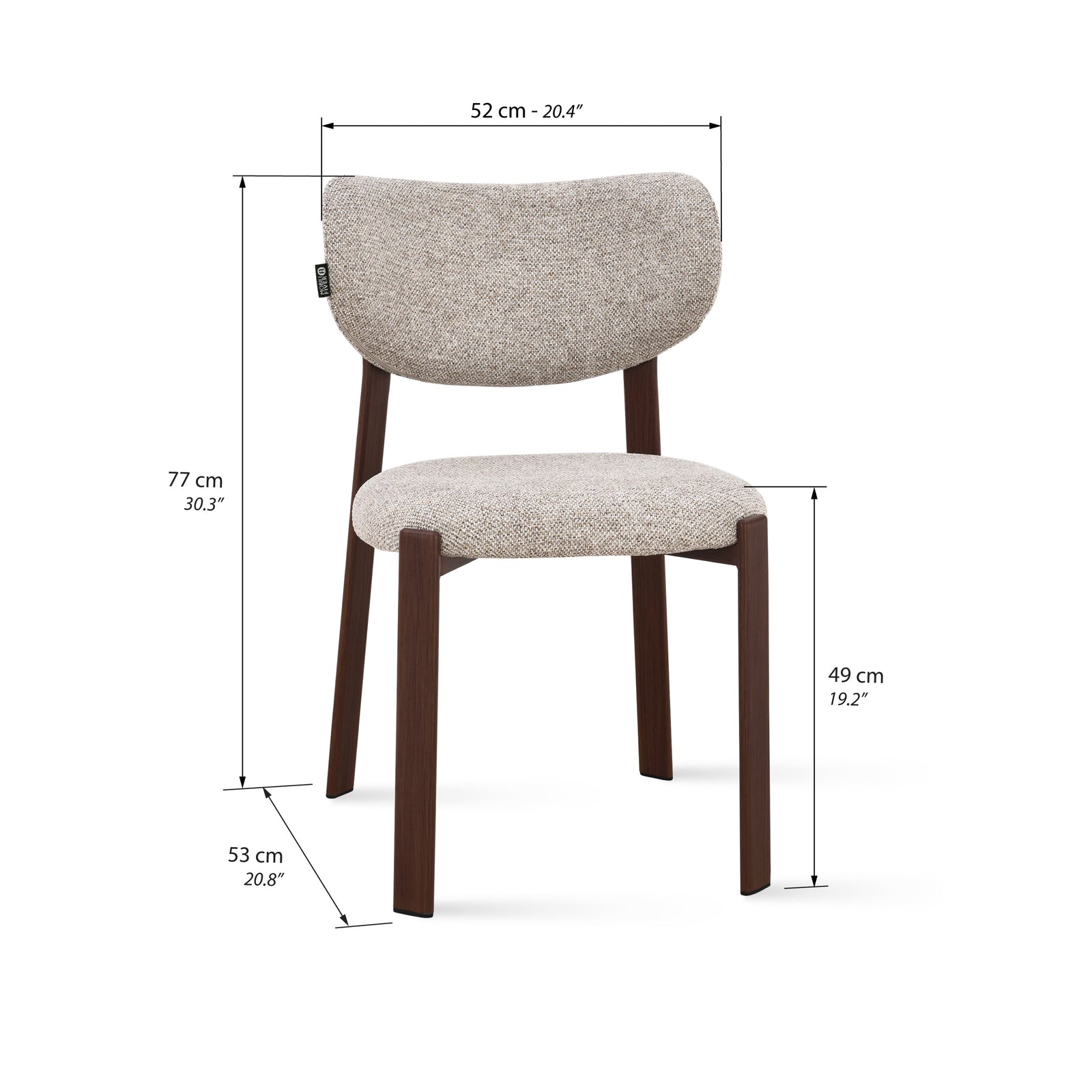 Matilda Stoffstühle, 2er-Set, Beige mit Metallbeinen in Dunkelholzoptik - Immagine tecnica 1