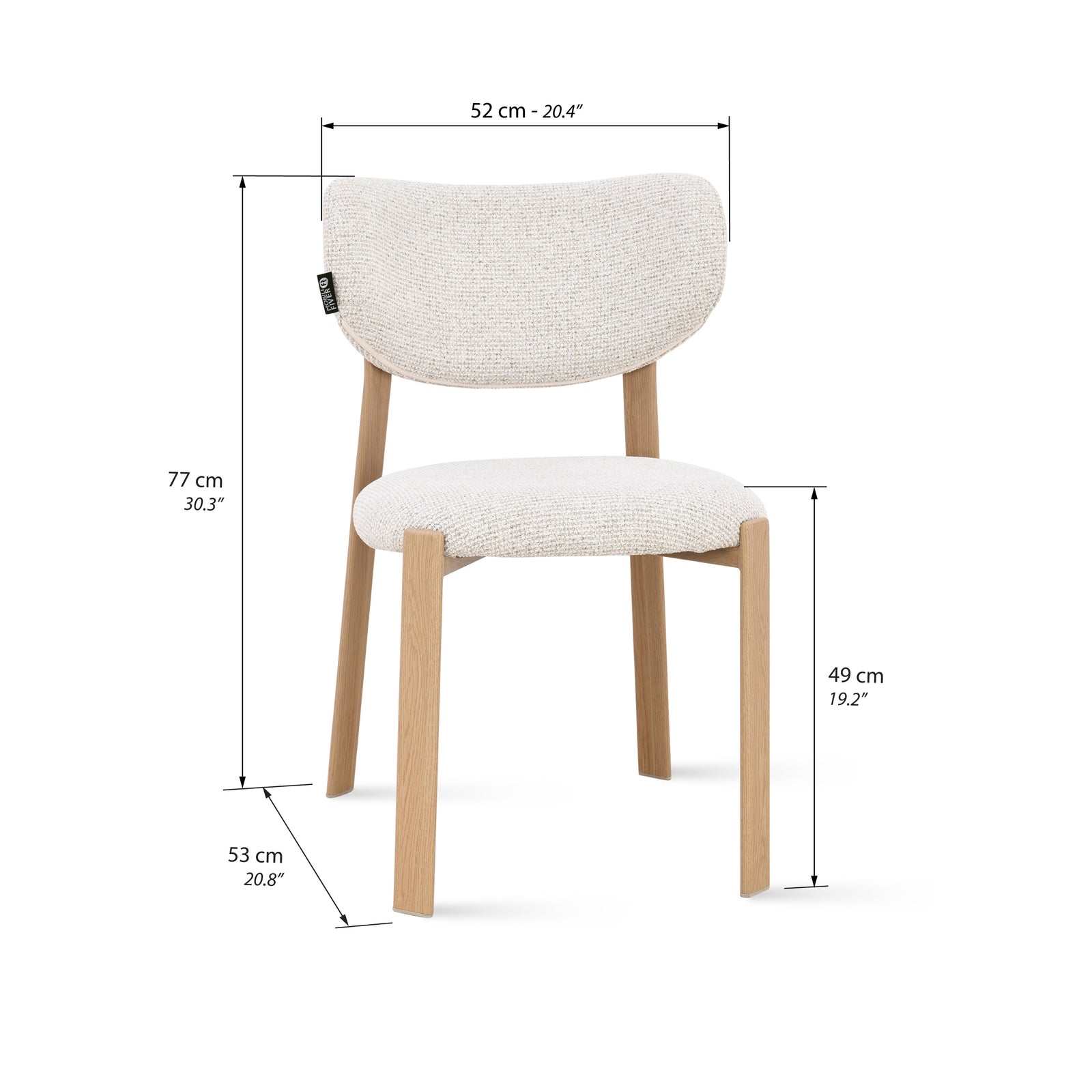 Sedie in tessuto Matilda, Set da 2, Bianco Panna con gambe in metallo finitura legno chiaro - Immagine tecnica 1