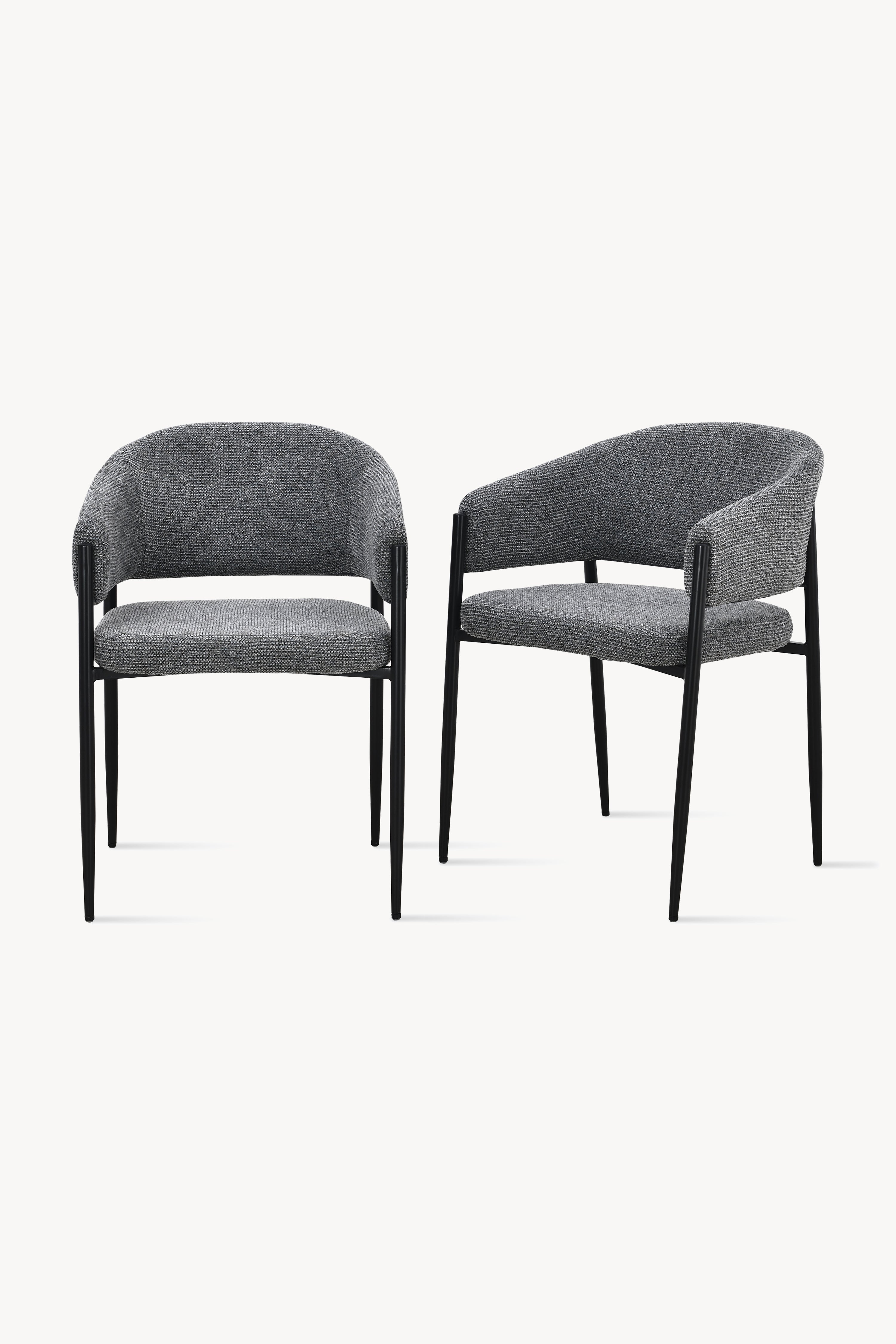 Martina Fabric Chairs, Set of 2, Dark Grey with Black Metal Legs