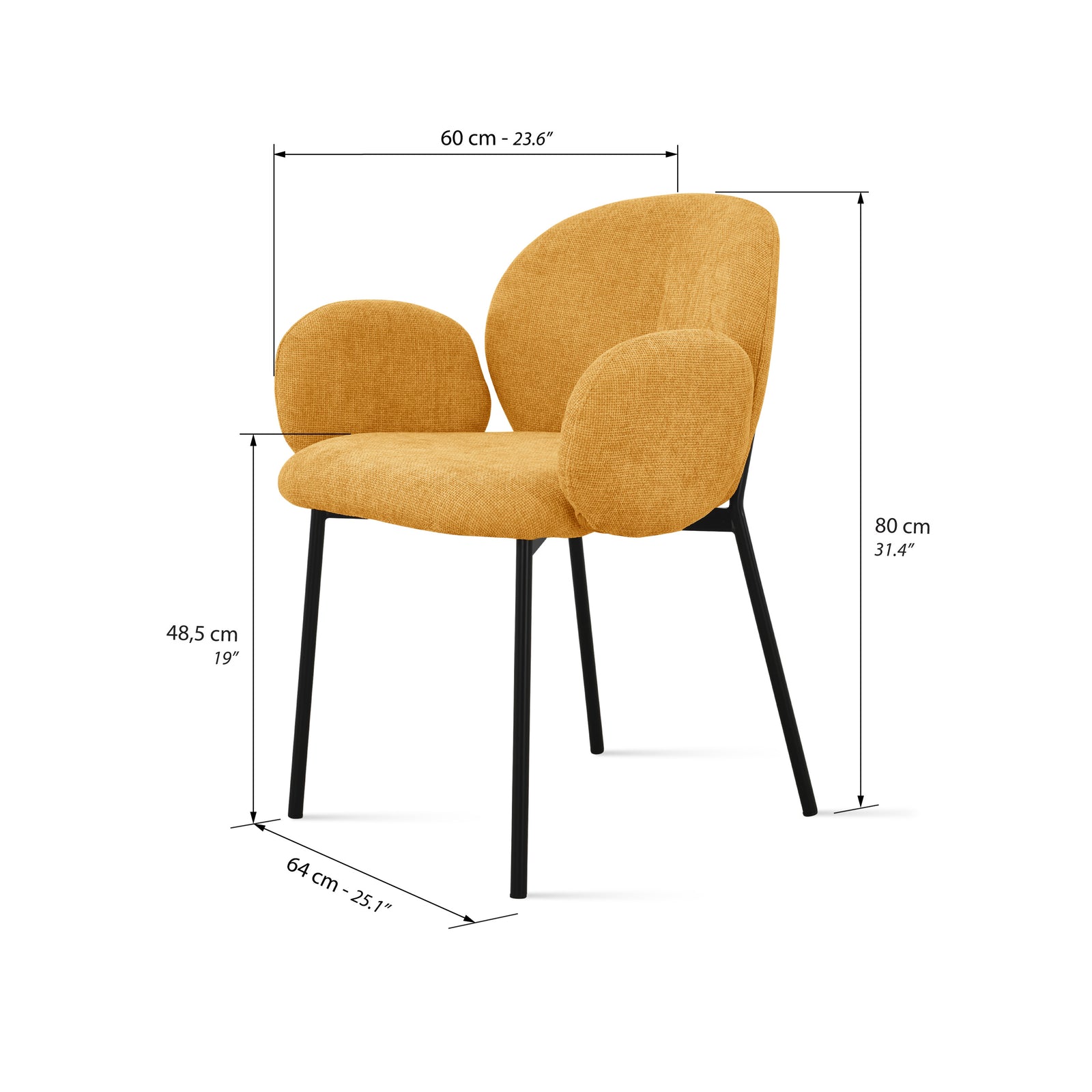 Sedie in tessuto Micky, Set da 2, Giallo - Immagine tecnica 1