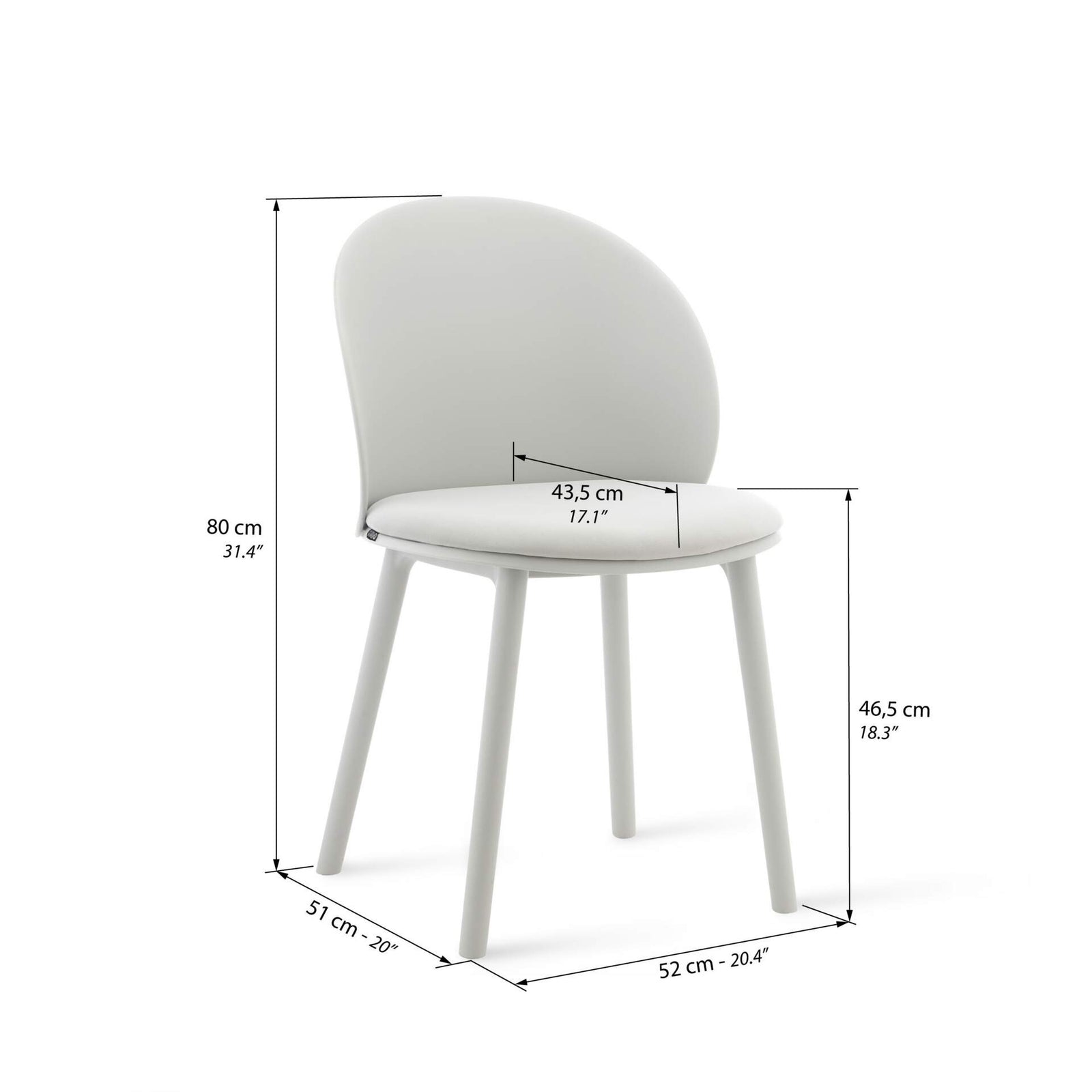 Sedie Melissa, set da 4, Grigio - Immagine tecnica 1