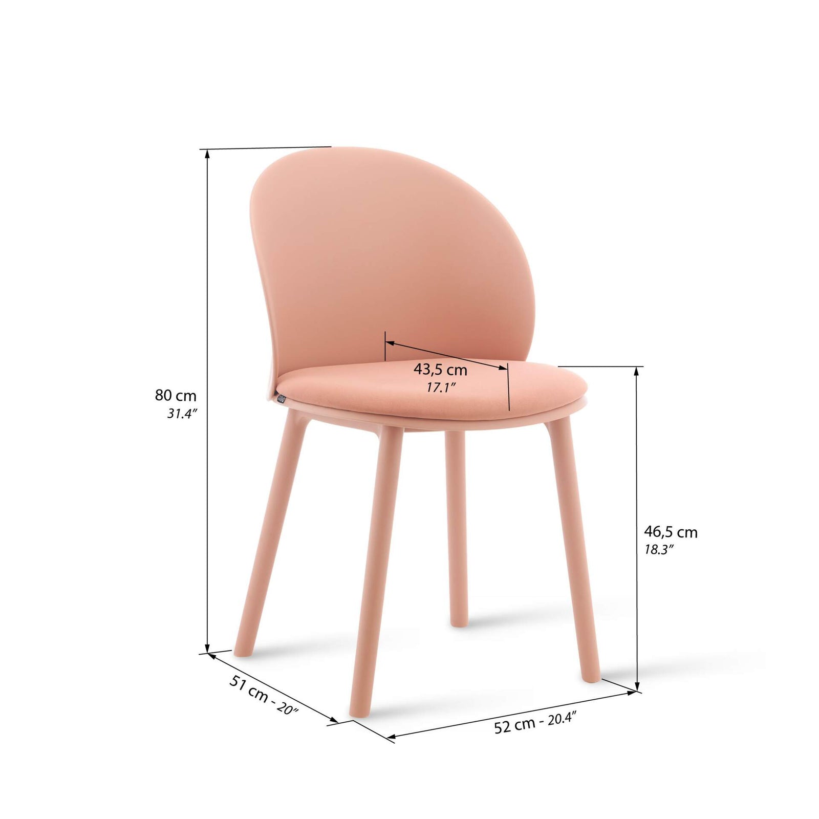 Scaune Melissa, set de 4, Roz - Immagine tecnica 1