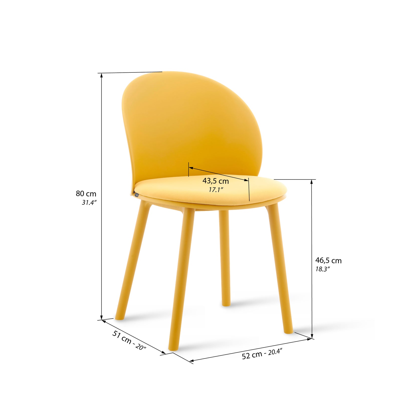 Melissa stoelen, set van 4, Mosterdgeel - Immagine tecnica 1