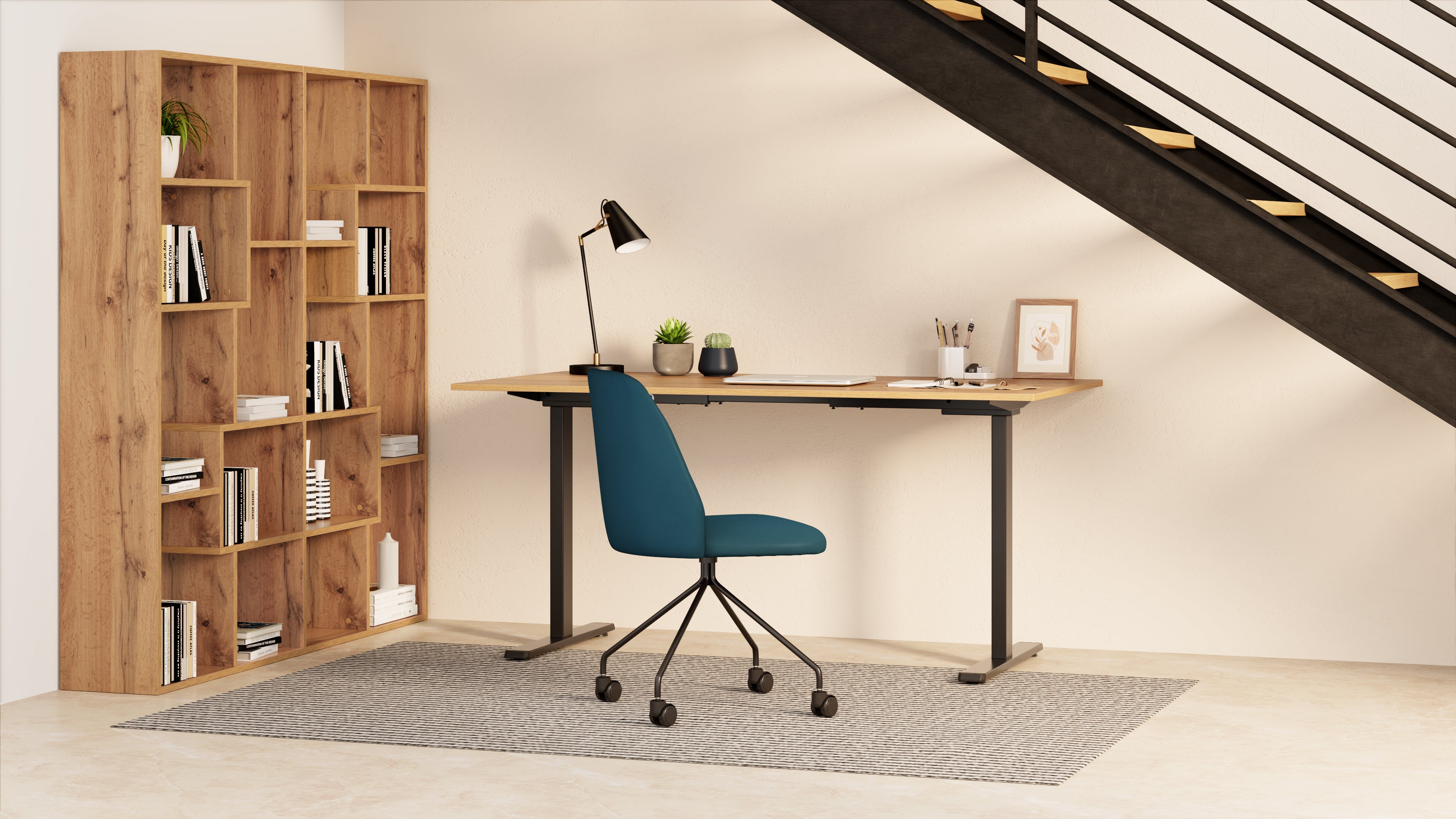 Bureau Clara 160x80, Bois Rustique, avec Pieds Fixes Noirs - Set image 2