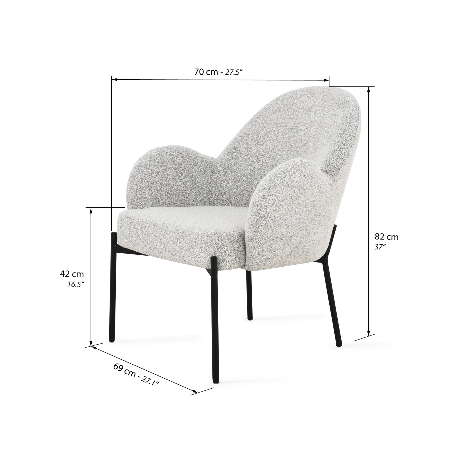 Sessel aus Stoff Roxy, Grau - Immagine tecnica 1