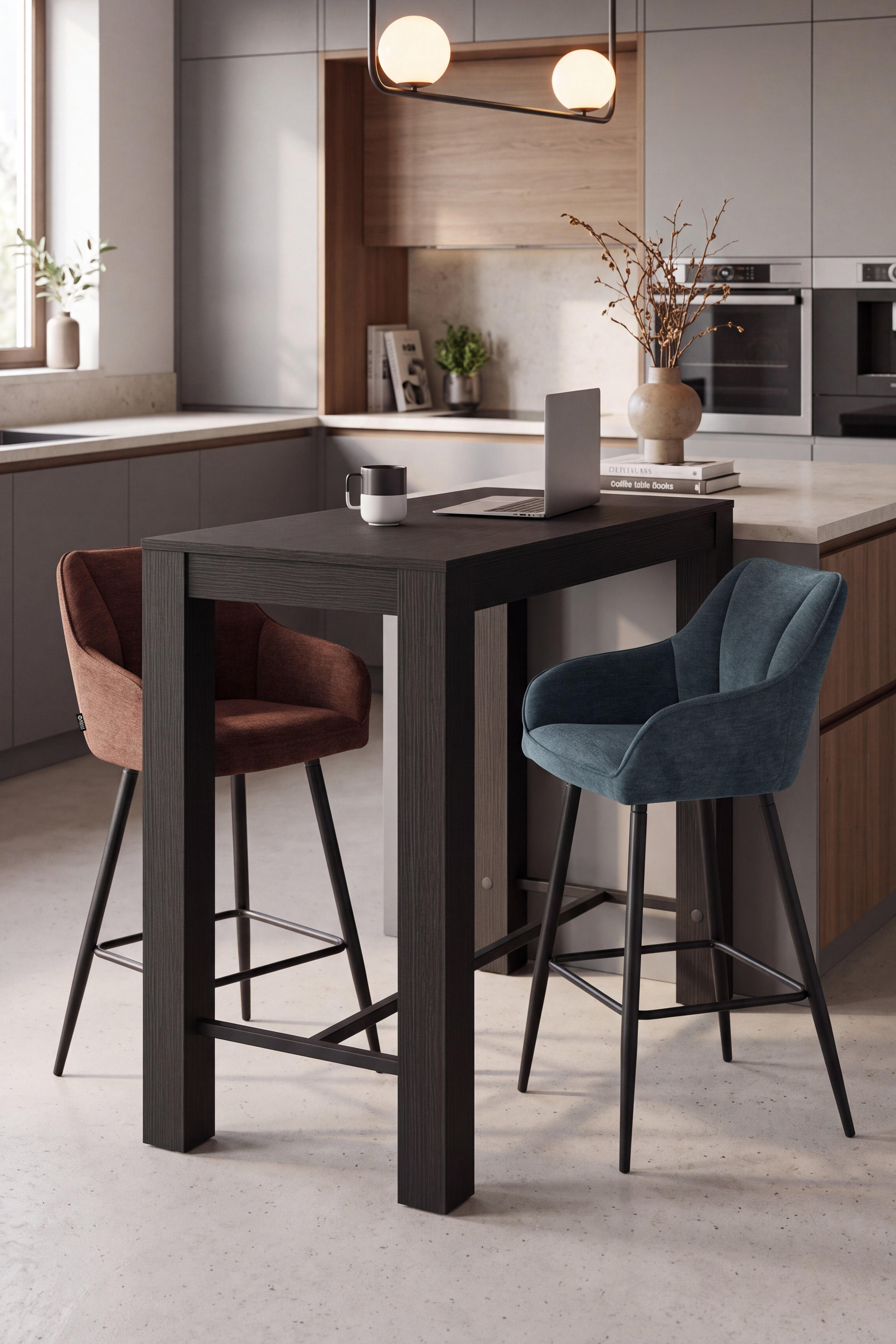 Taburete din material textil Thomas, Set de 2, Maro - Imagine set 1