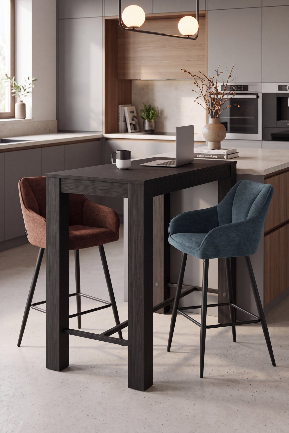 Tabourets en tissu Thomas, Lot de 2, Marron - Image d’ensemble 2