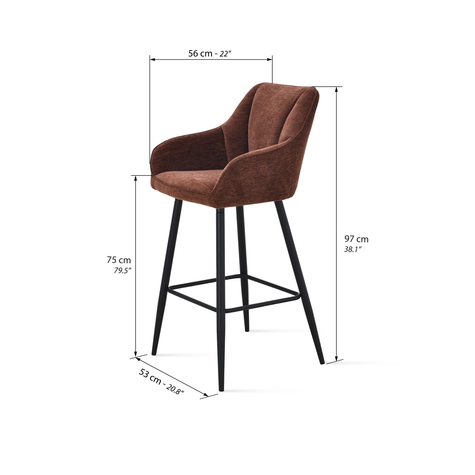 Taburete din material textil Thomas, Set de 2, Maro - Immagine tecnica 1
