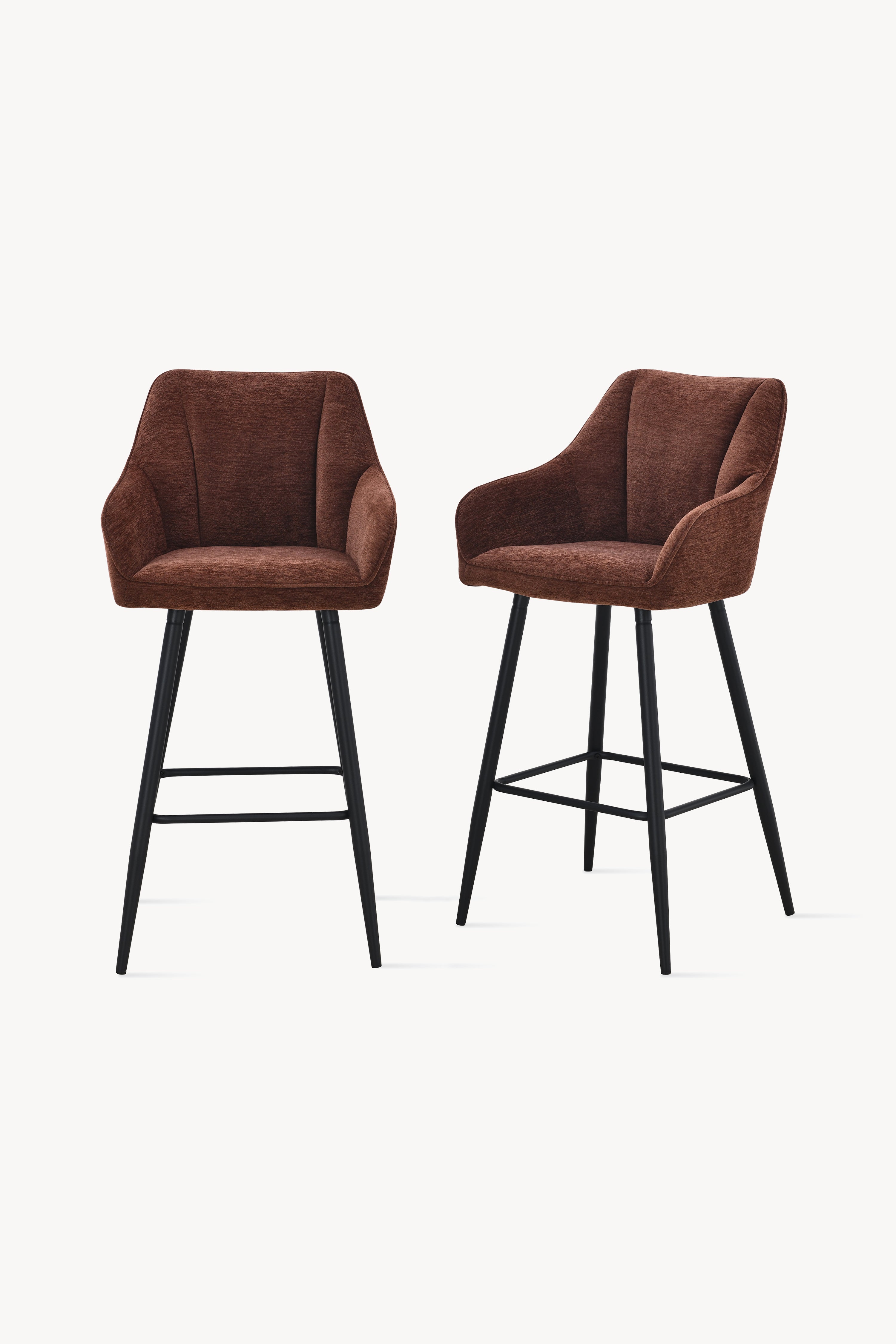 Taburete din material textil Thomas, Set de 2, Maro - Imagine principală