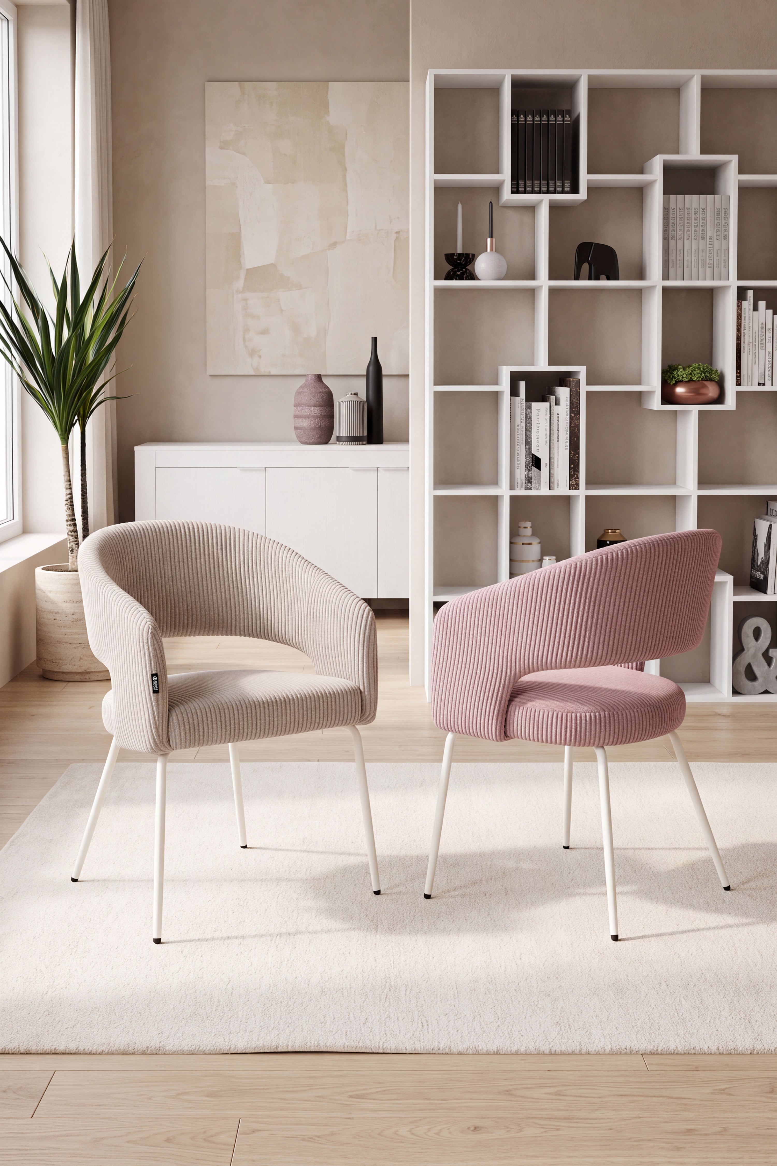 Sedie in tessuto Victoria, Set da 2, Beige - Immagine ambientata 1