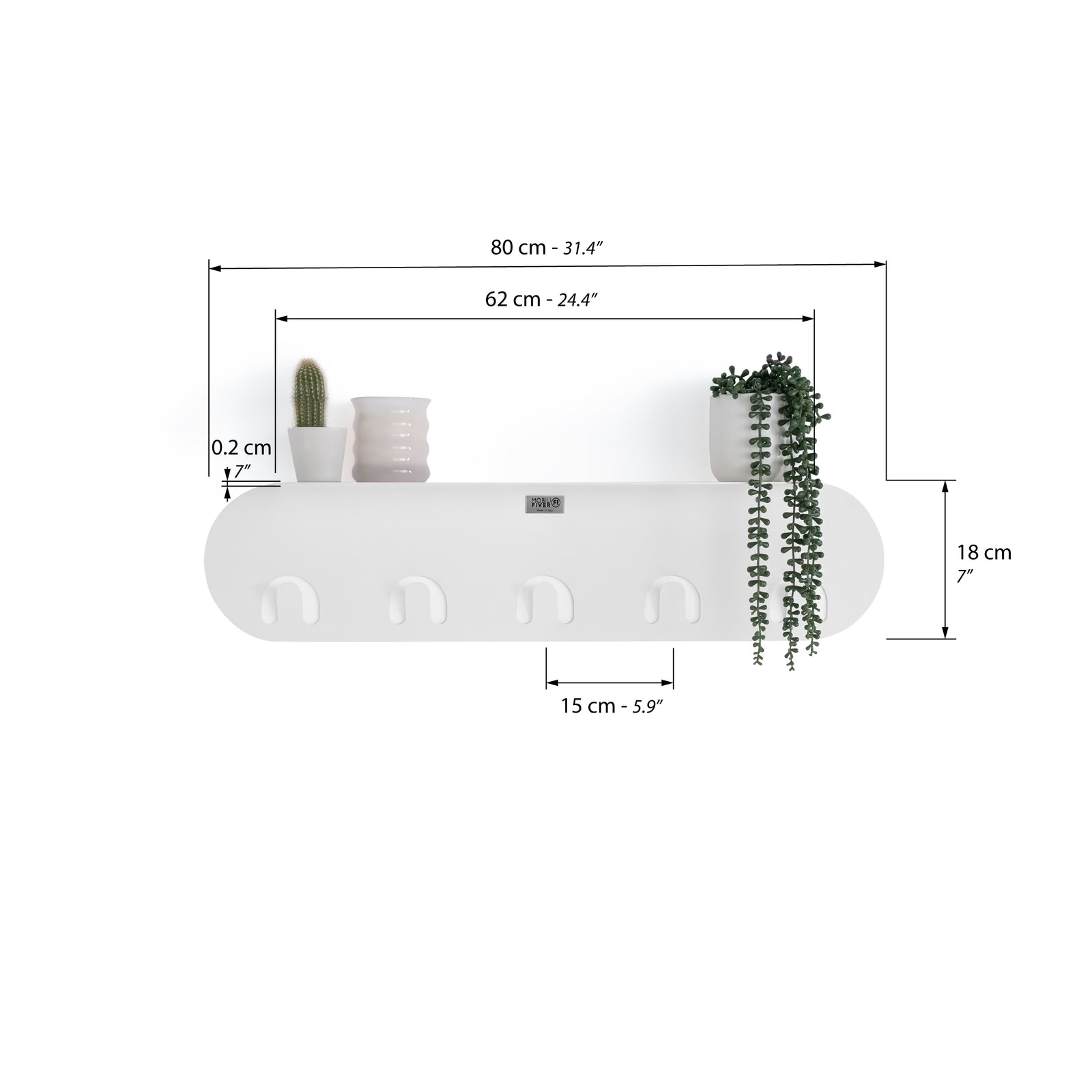 Wall-mounted metal coat rack Camilla, 80 cm, White - Immagine tecnica 1