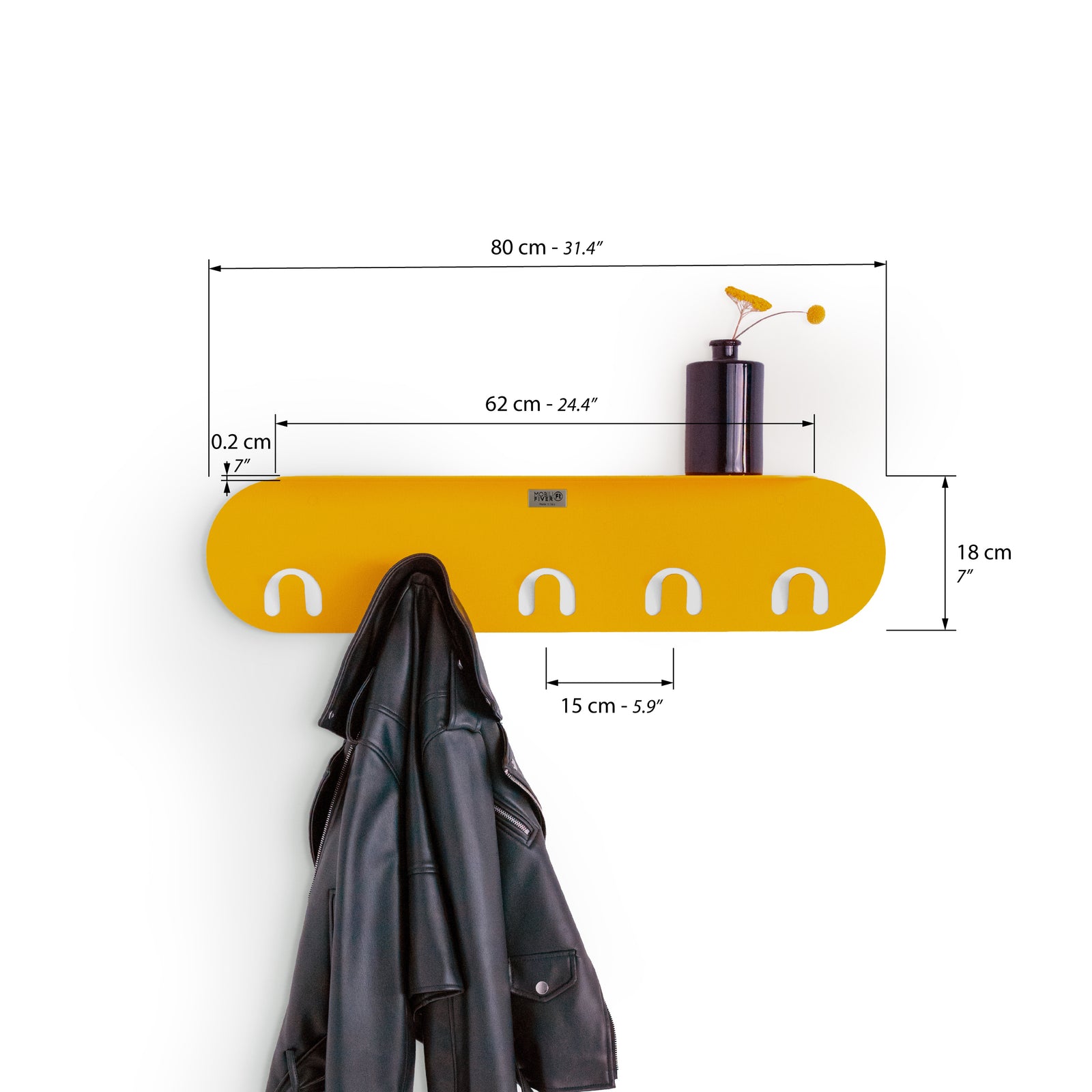 Porte-manteau mural en métal Camilla, 80 cm, Jaune moutarde - Immagine tecnica 1