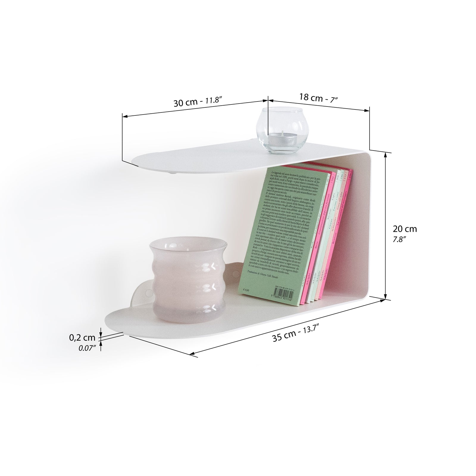 Mensola in metallo Camilla a C, 35x18x20 cm, Bianco - Immagine tecnica 1