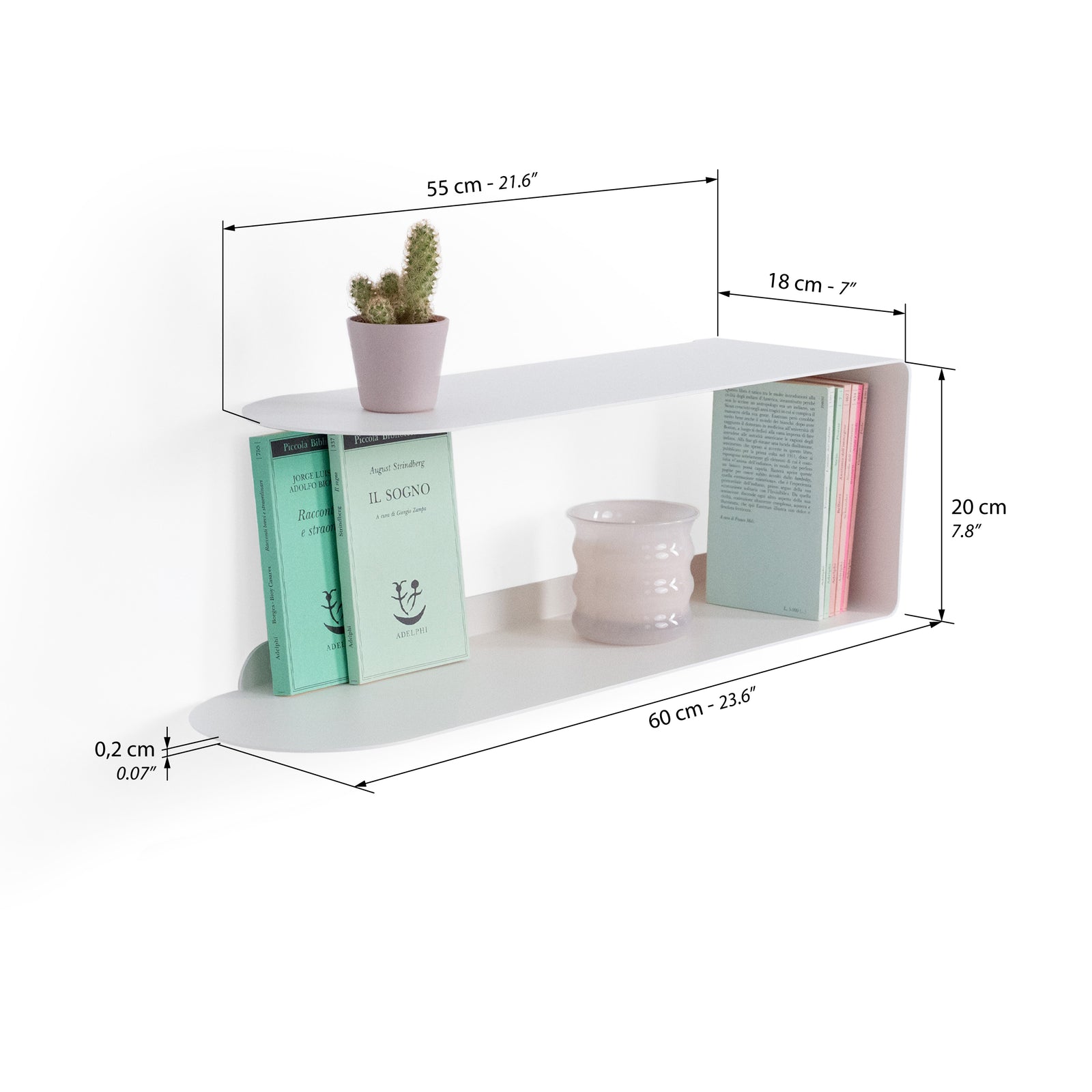Mensola in metallo Camilla a C, 60x18x20 cm, Bianco - Immagine tecnica 1