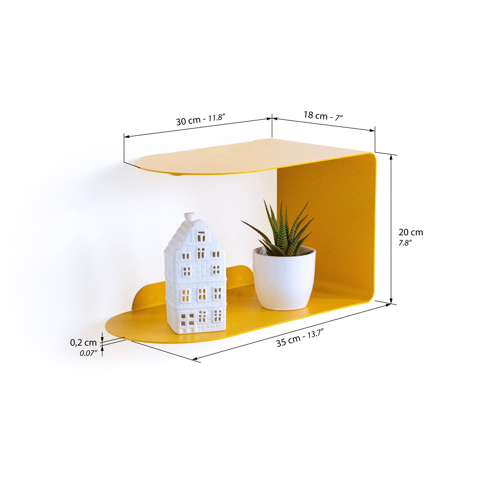 Mensola in metallo Camilla a C, 35x18x20 cm, Giallo Senape - Immagine tecnica 1