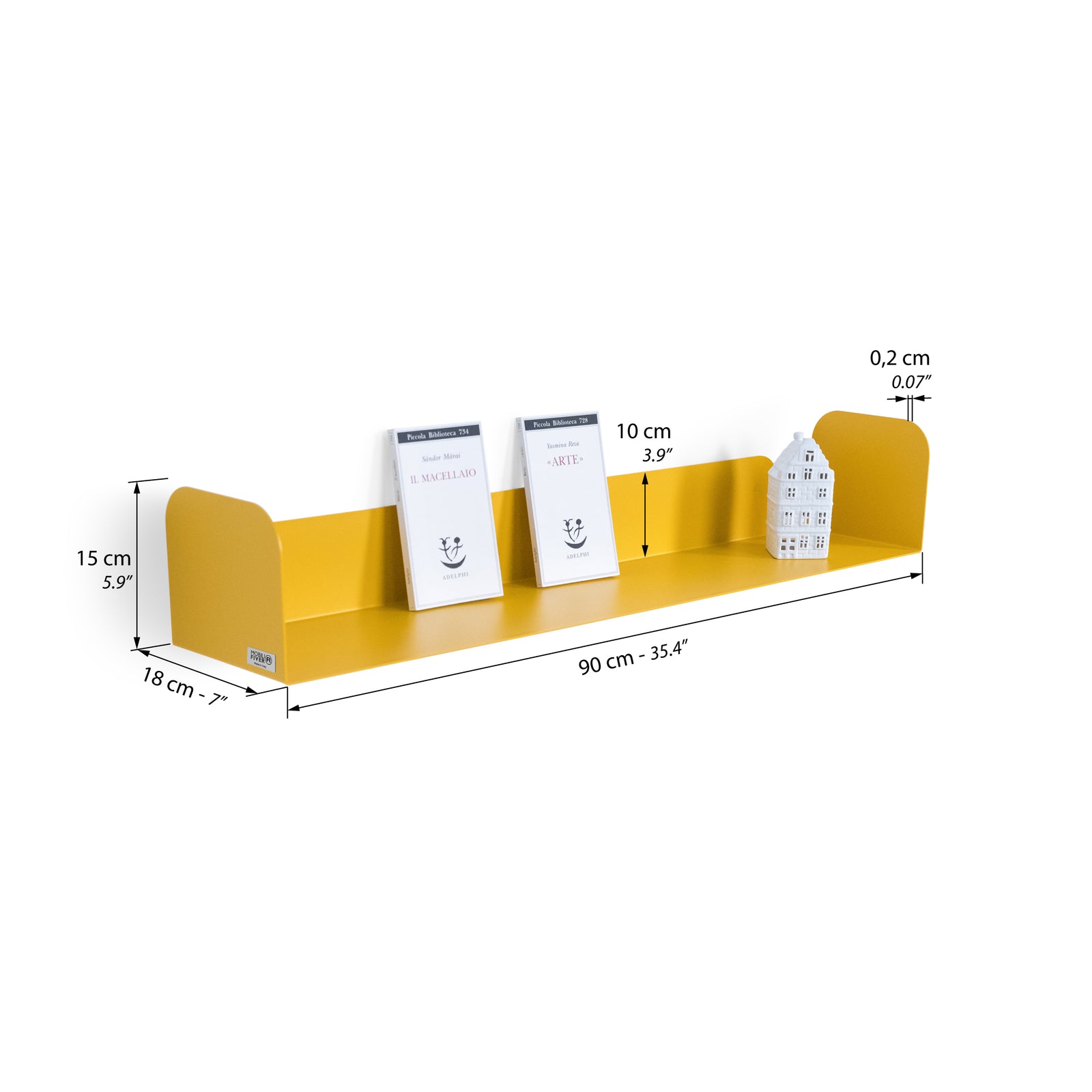 Mensola in metallo Camilla a U, 90x18x15 cm, Giallo Senape - Immagine tecnica 1