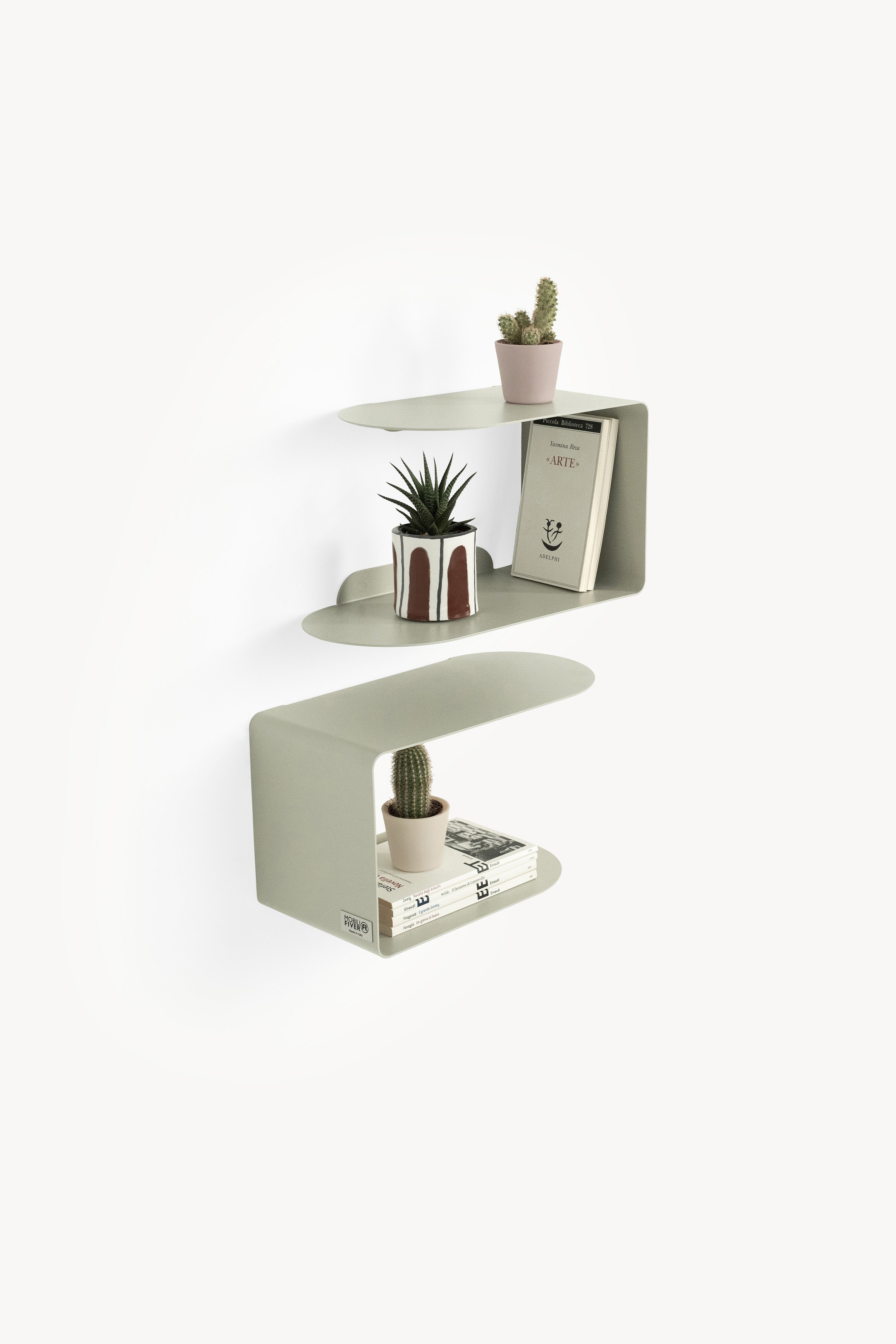 Coppia di mensole in metallo Camilla a C, 35x18x20 cm, Beige