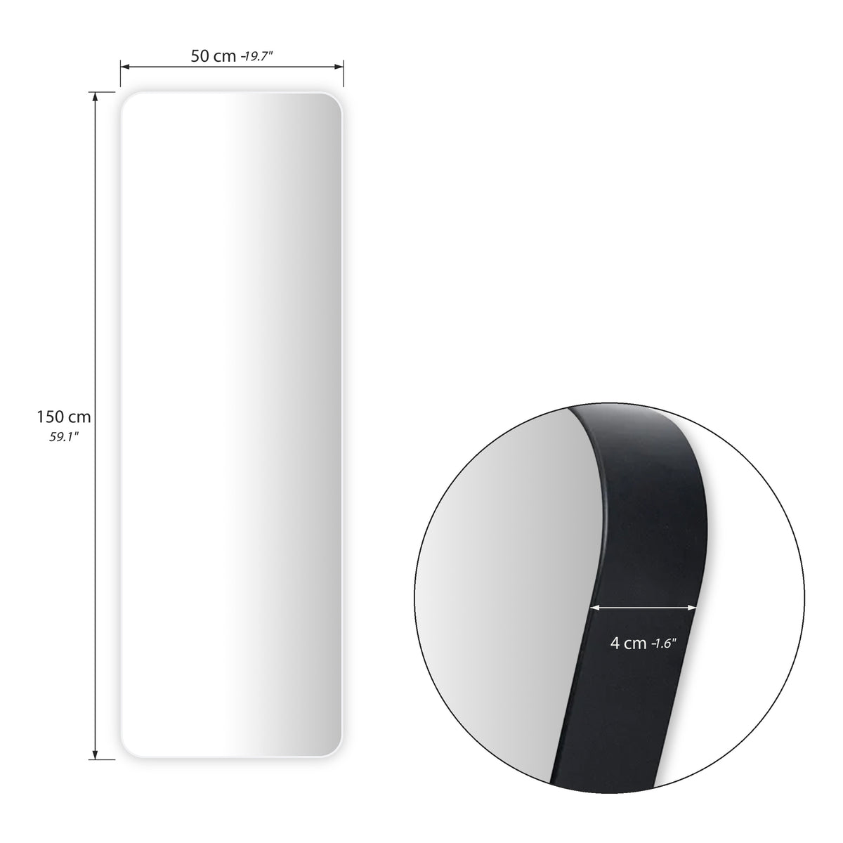 Rectangular mirror Ambra, 150x50 cm, white aluminium frame - Immagine tecnica 1