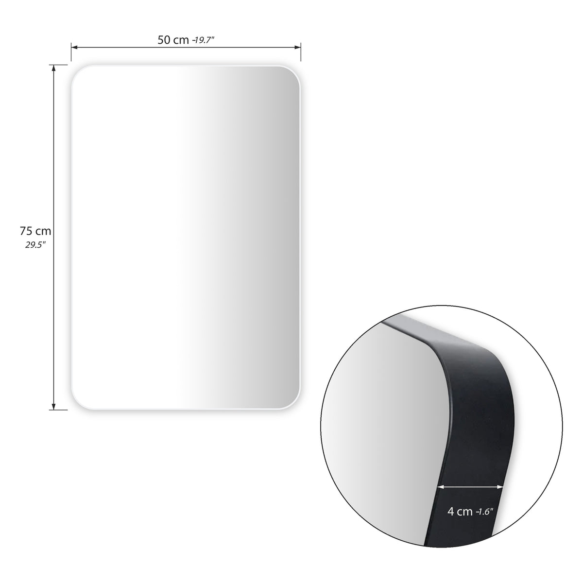 Rectangular mirror Ambra, 75x50 cm, white aluminium frame - Immagine tecnica 1