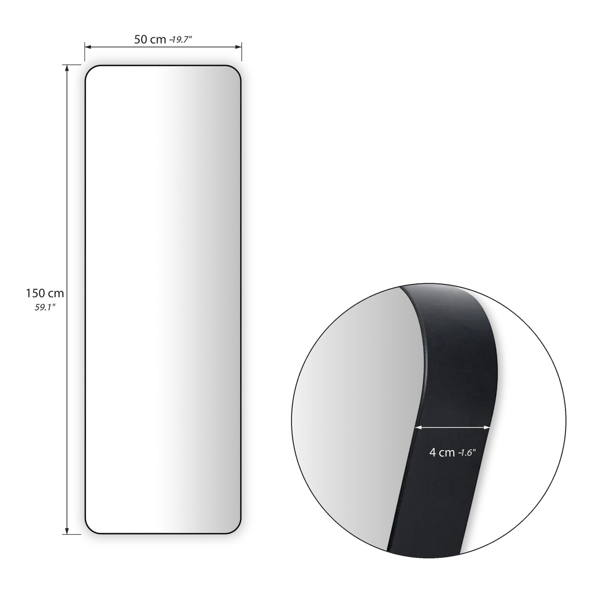 Rectangular mirror Ambra, 150x50 cm, black aluminium frame - Immagine tecnica 1