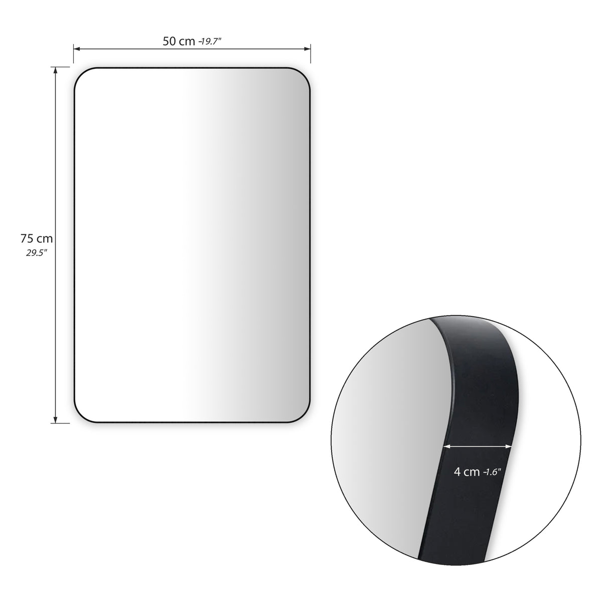 Rectangular mirror Ambra, 75x50 cm, black aluminium frame - Immagine tecnica 1