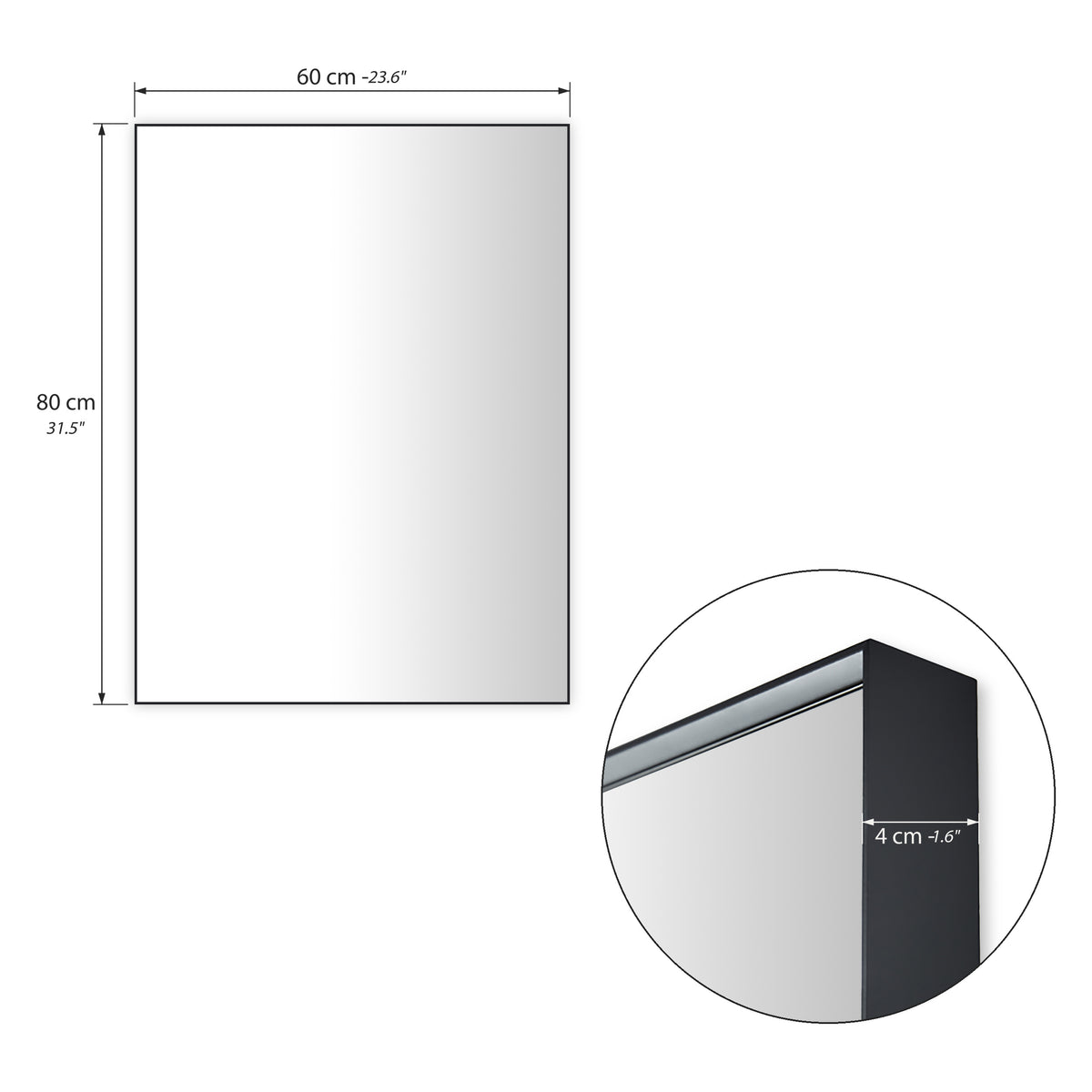Agata Rectangular Mirror, 160x60 cm, black aluminium frame - Immagine tecnica 1