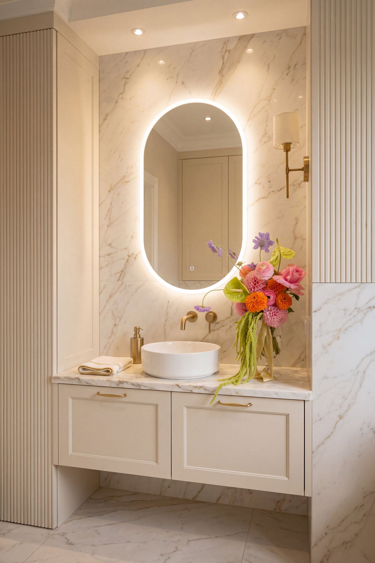 Atena oval LED mirror, 80x50 cm, warm light - Set image 1
