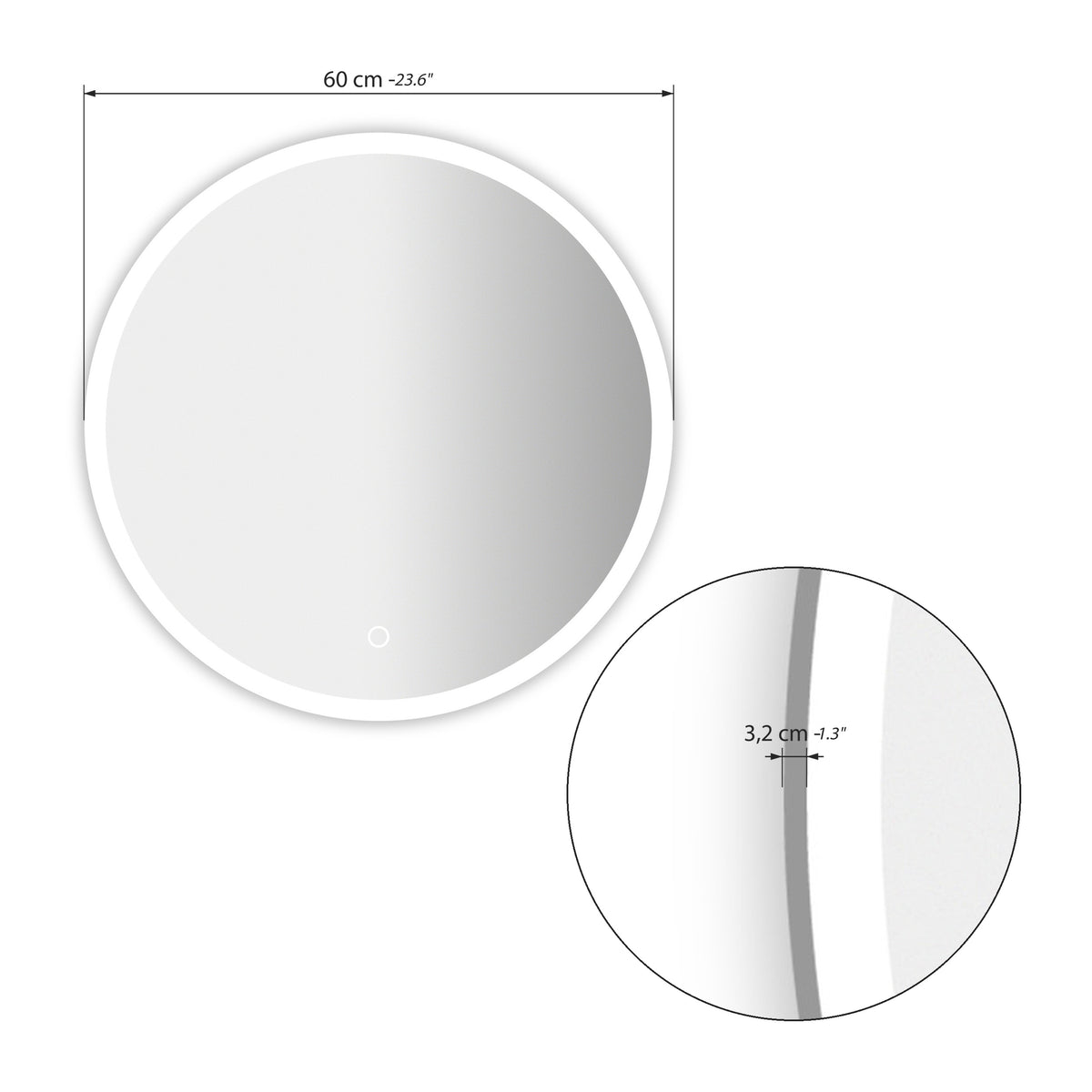 Miroir rond à LED Atena, Ø 60 cm, lumière chaude - Immagine tecnica 1
