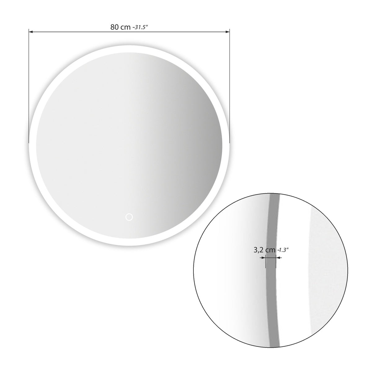 Miroir rond à LED Atena, Ø 80 cm, lumière chaude - Immagine tecnica 1