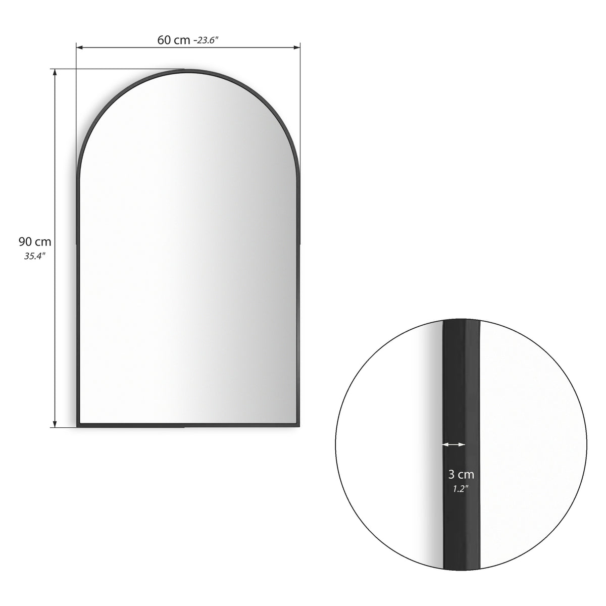Bogenspiegel Camilla, 60x90 cm, schwarzer Metallrahmen - Immagine tecnica 1