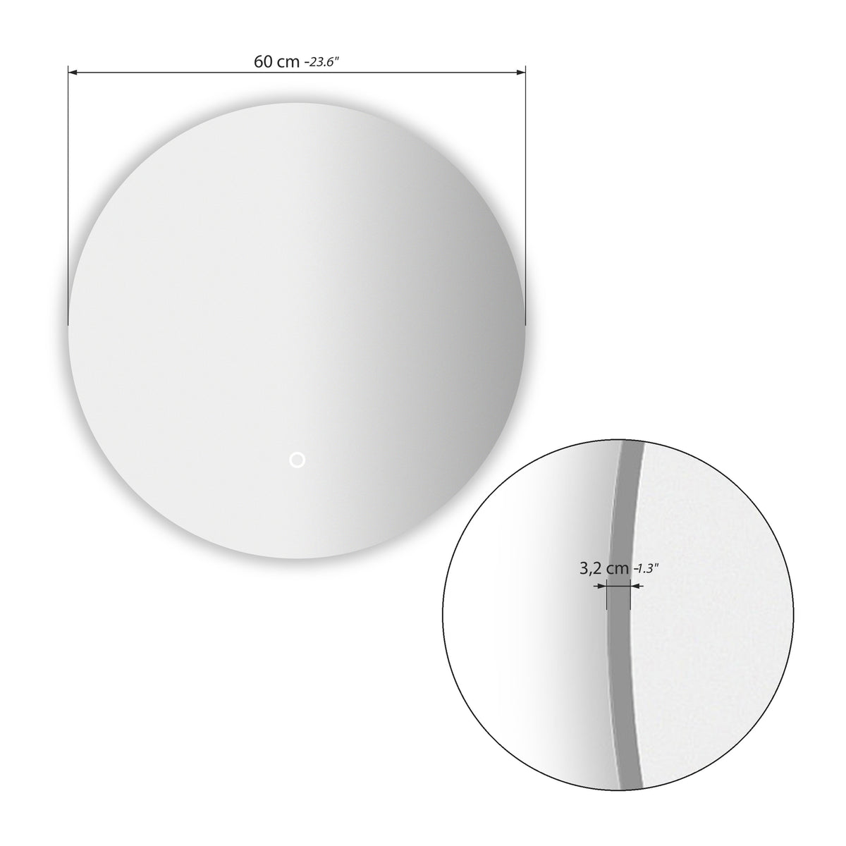 Miroir rond à LED Cristina, Ø 60 cm, lumière blanc chaud - Immagine tecnica 1