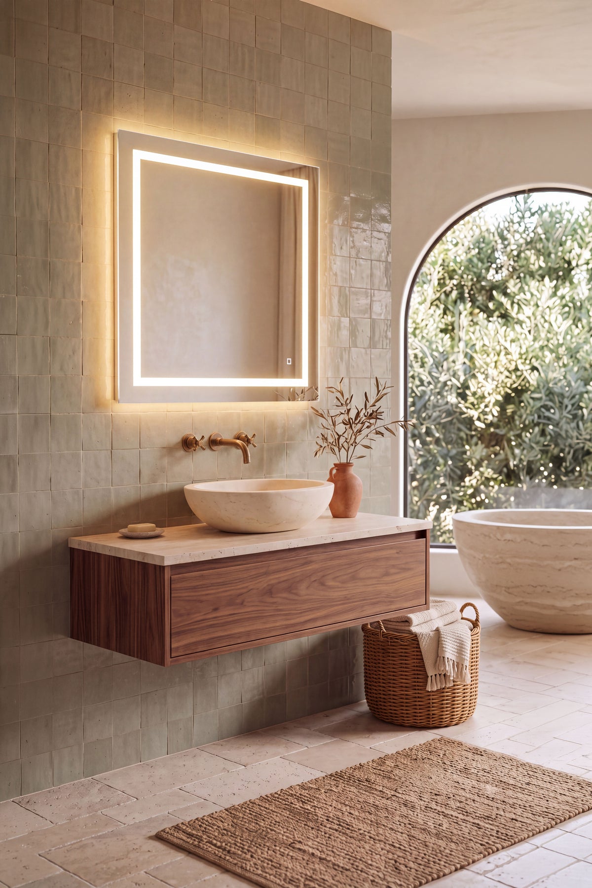 Rectangular LED mirror Erica, 80x70 cm, warm white light - Set image 1