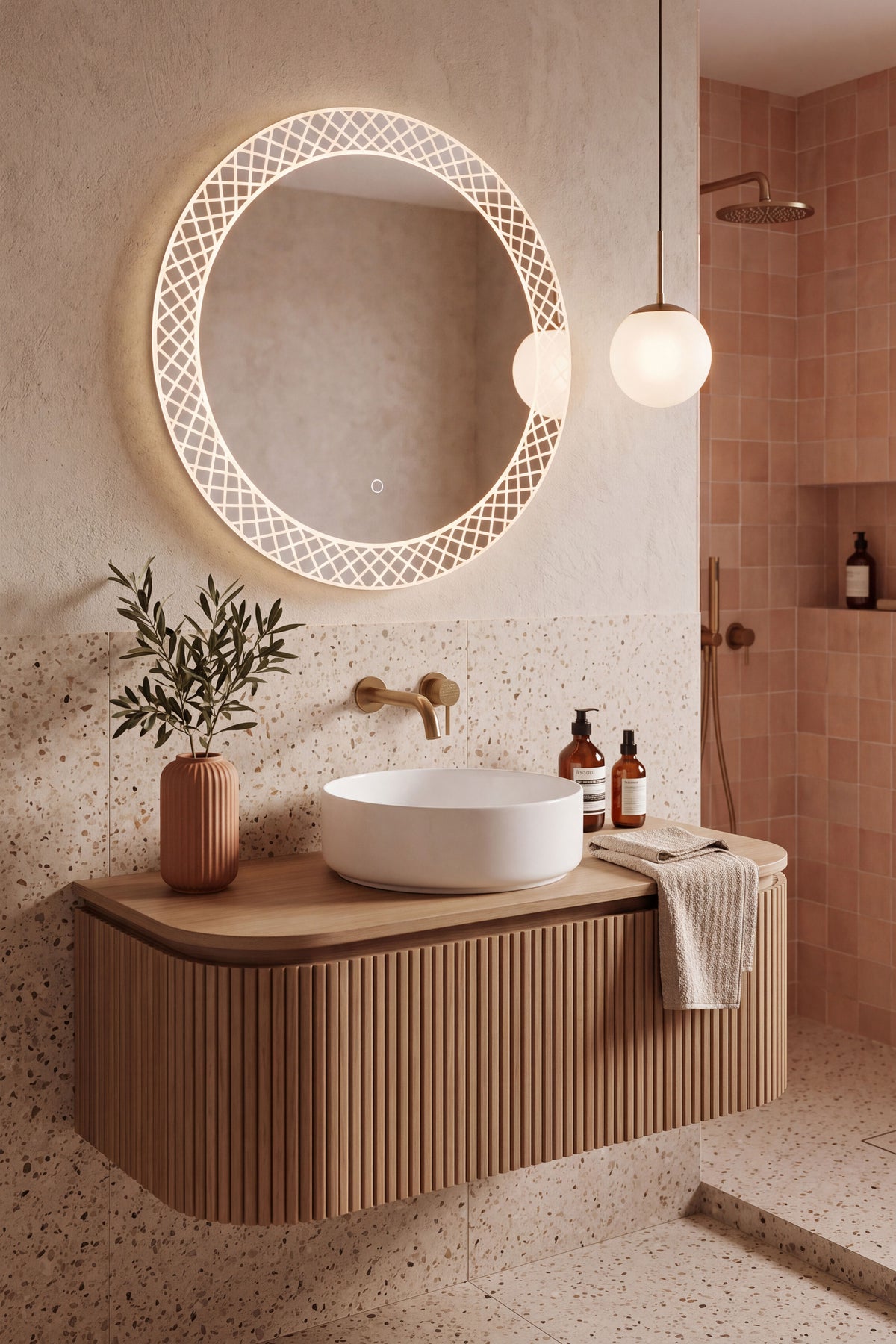 Miroir rond à LED Lidia, Ø 60 cm, lumière chaude - Image d’ensemble 2