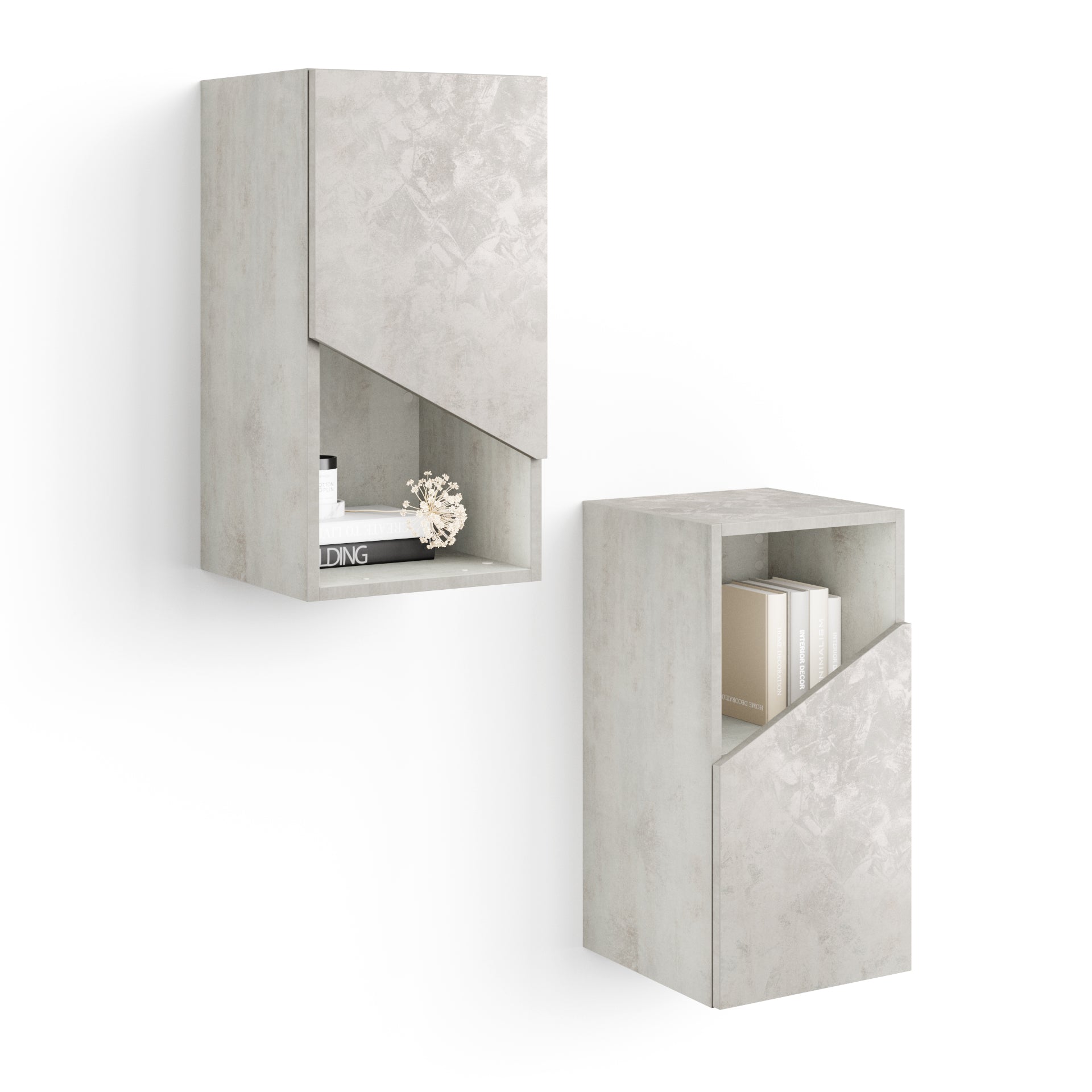 Set of 2 Emma Wall Units 27.55 in, with Lift Up Door, Concrete Effect, Grey - Detail image 3