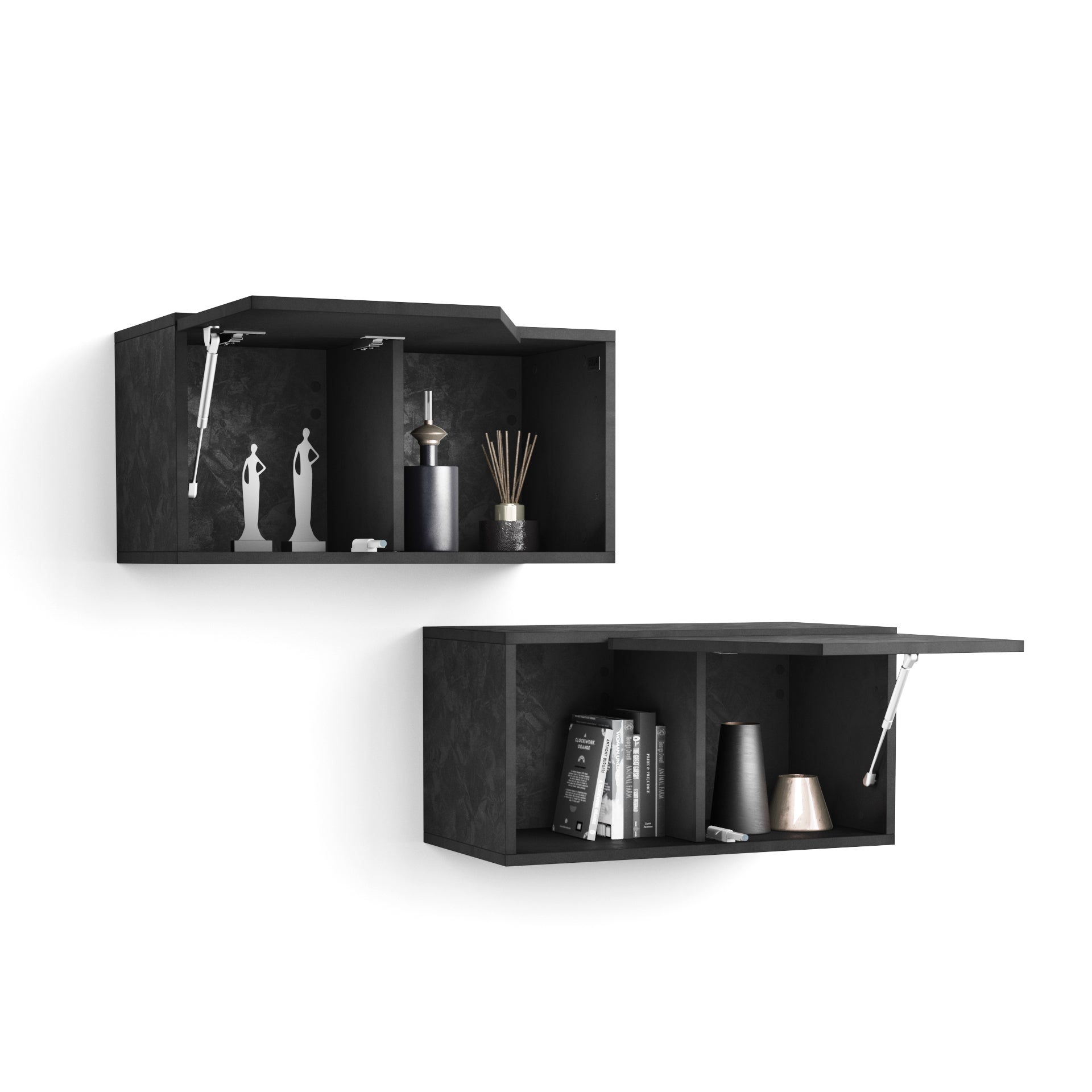 Conjunto de 2 armários de parede Emma 70 com porta de elevação, cimento preto - Detail image 1