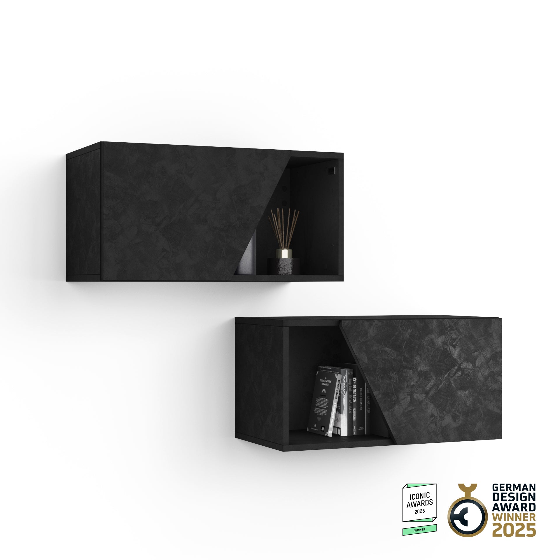 Conjunto de 2 armários de parede Emma 70 com porta de elevação, cimento preto - Main image