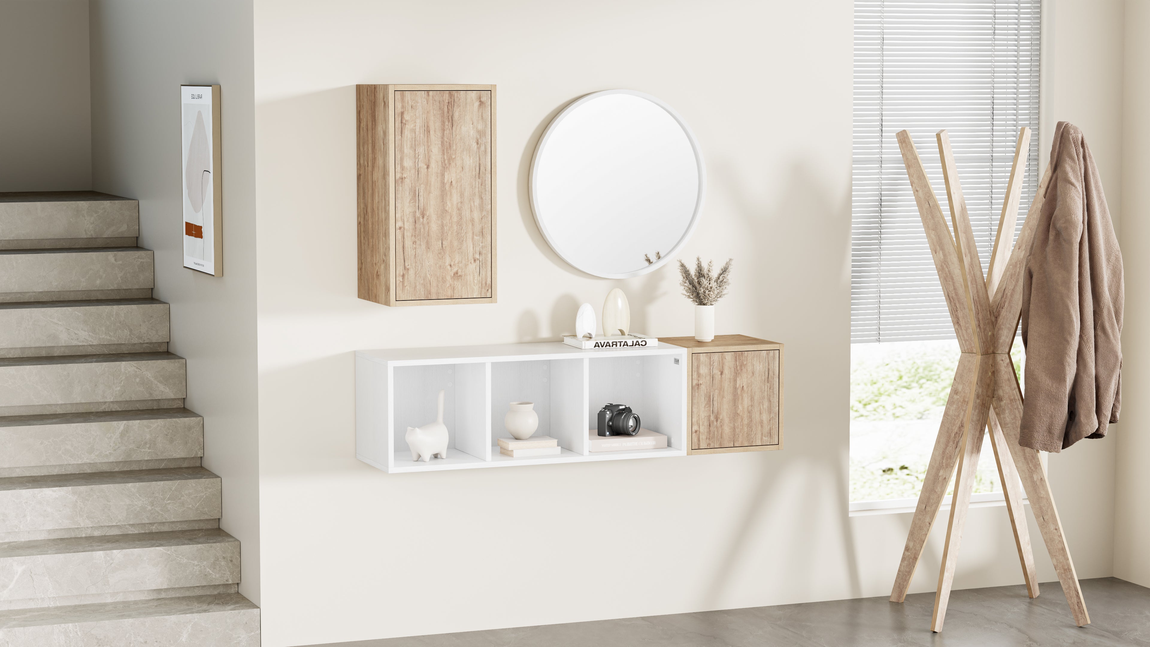 Miroir rond Olivia, diamètre 64, Frêne blanc - Set image 3