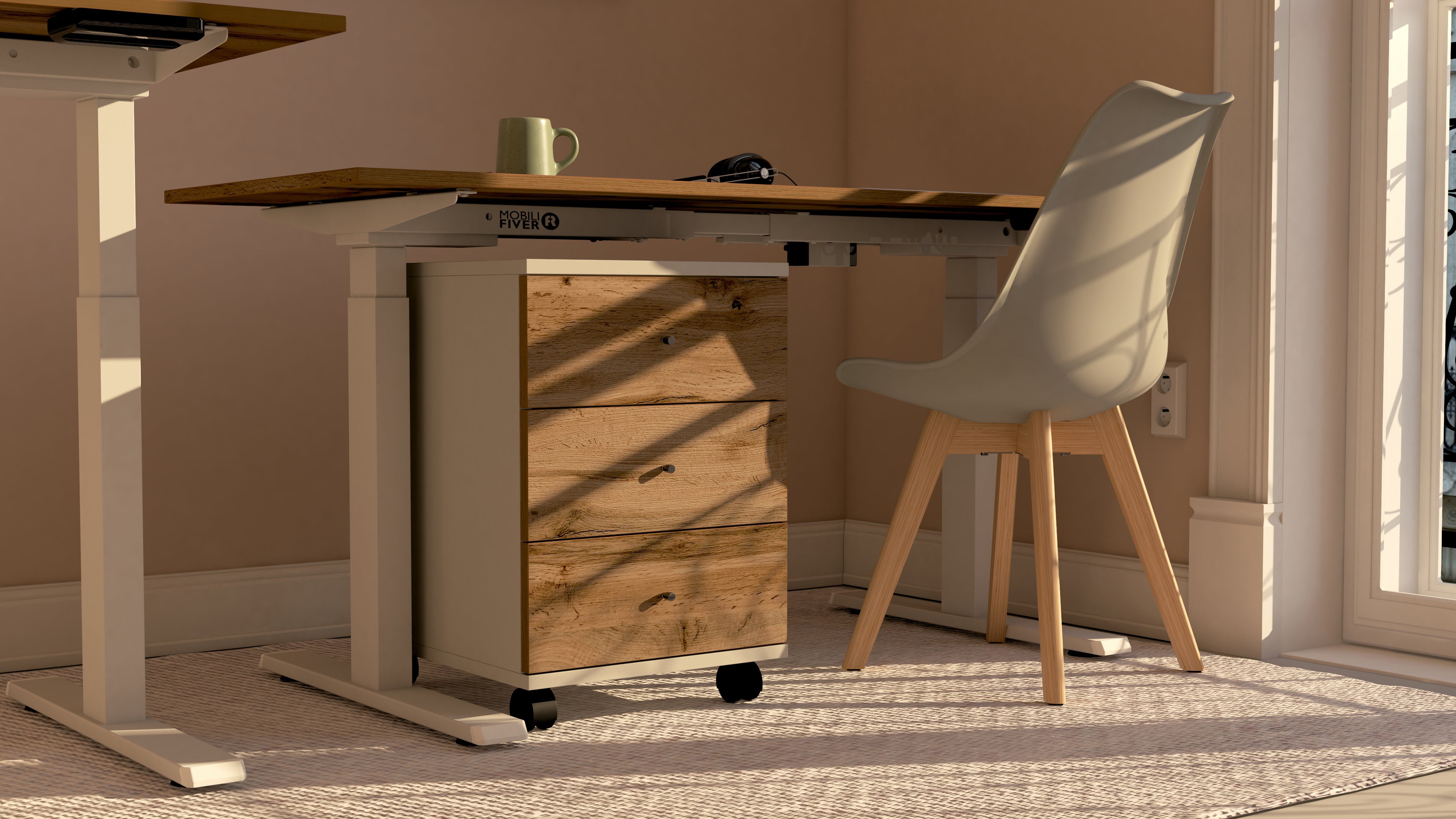 Caisson Clara à roulettes, Blanc Mat avec tiroirs en Bois Rustique - Set image 3