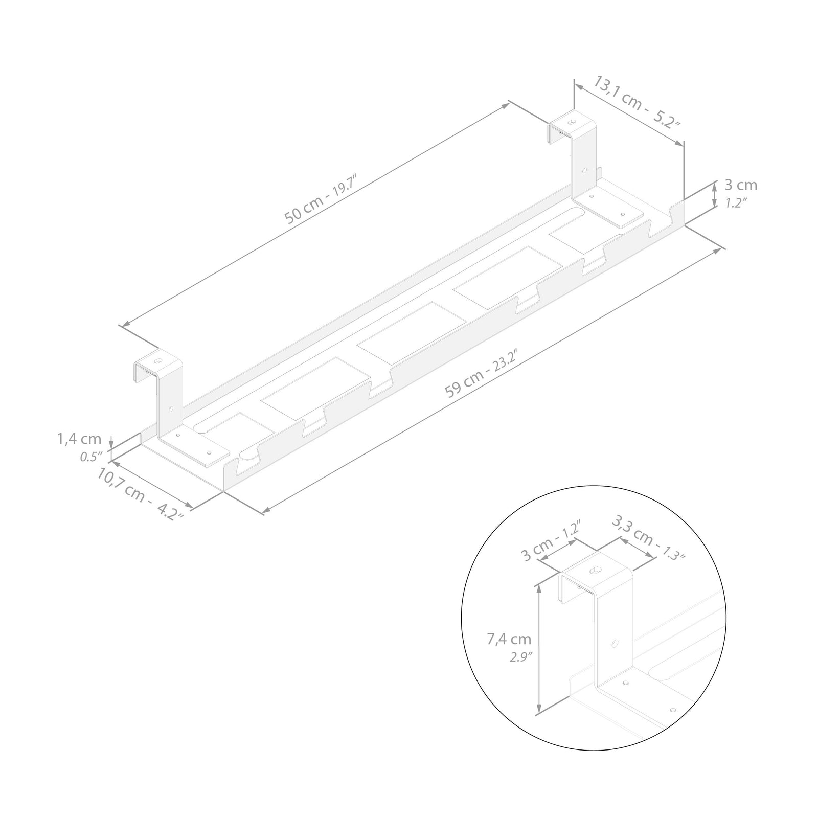 Organizator cabluri Clara pentru birou, alb - Immagine tecnica 1